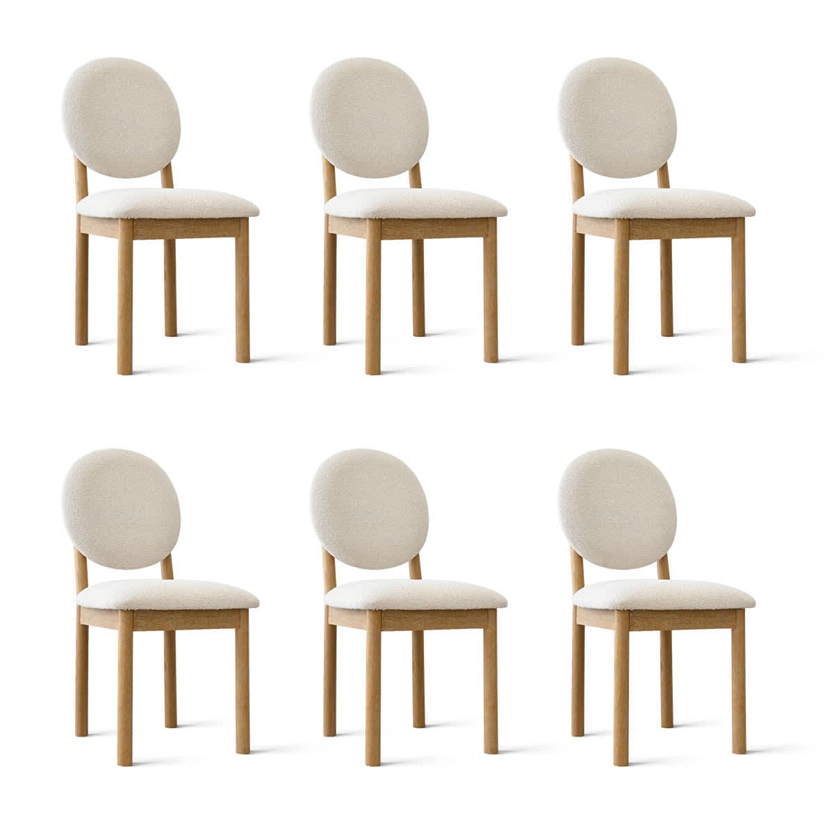 Maison Boucle MAYE-DCHR-BEIGE-6 Set of 6 Beige Modern Dining Chairs with Upholstered Seat and Natural Wood Legs for Dining Room