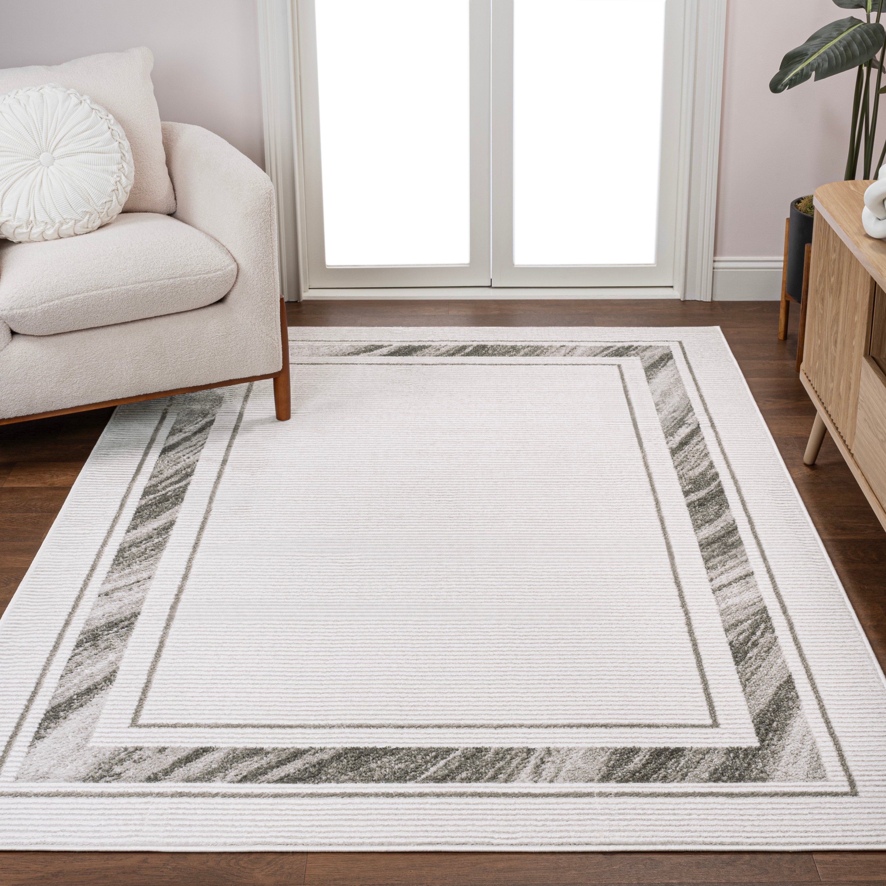 JONATHAN  Y CAR102A-8 CARMEL Athens Classic Marble Pattern High-Low 8 x 10 (ft) Loomed Polyester Silver/White Rectangular Indoor Border French Country Area rug