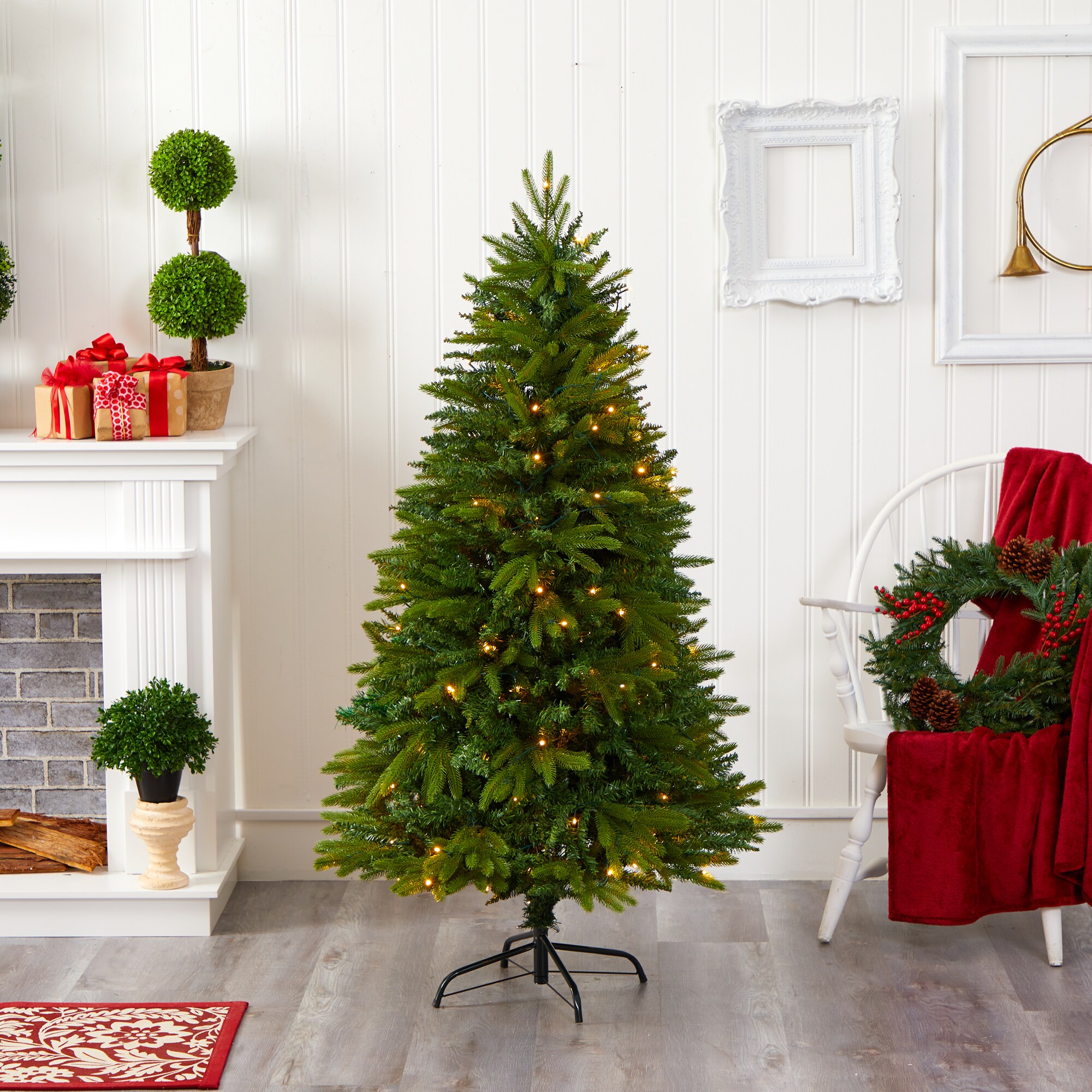 Nearly Natural 5-ft Douglas Fir Pre-lit Artificial Christmas Tree with ...