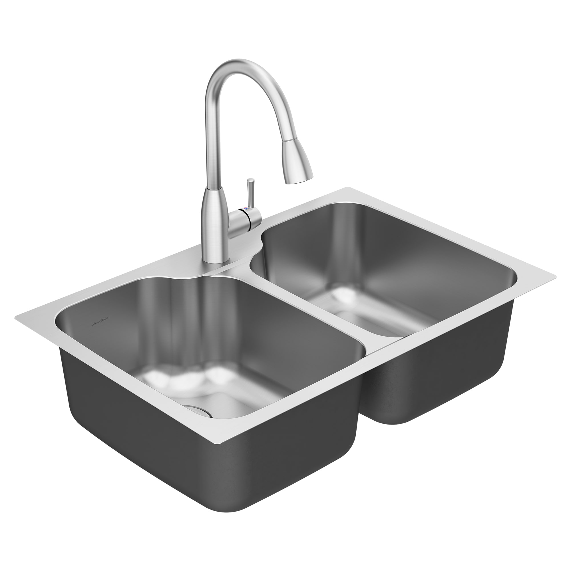 Raviv® Pull-Down Faucet and 33-Inch Stainless Steel Double-Bowl Kitchen  Sink Kit