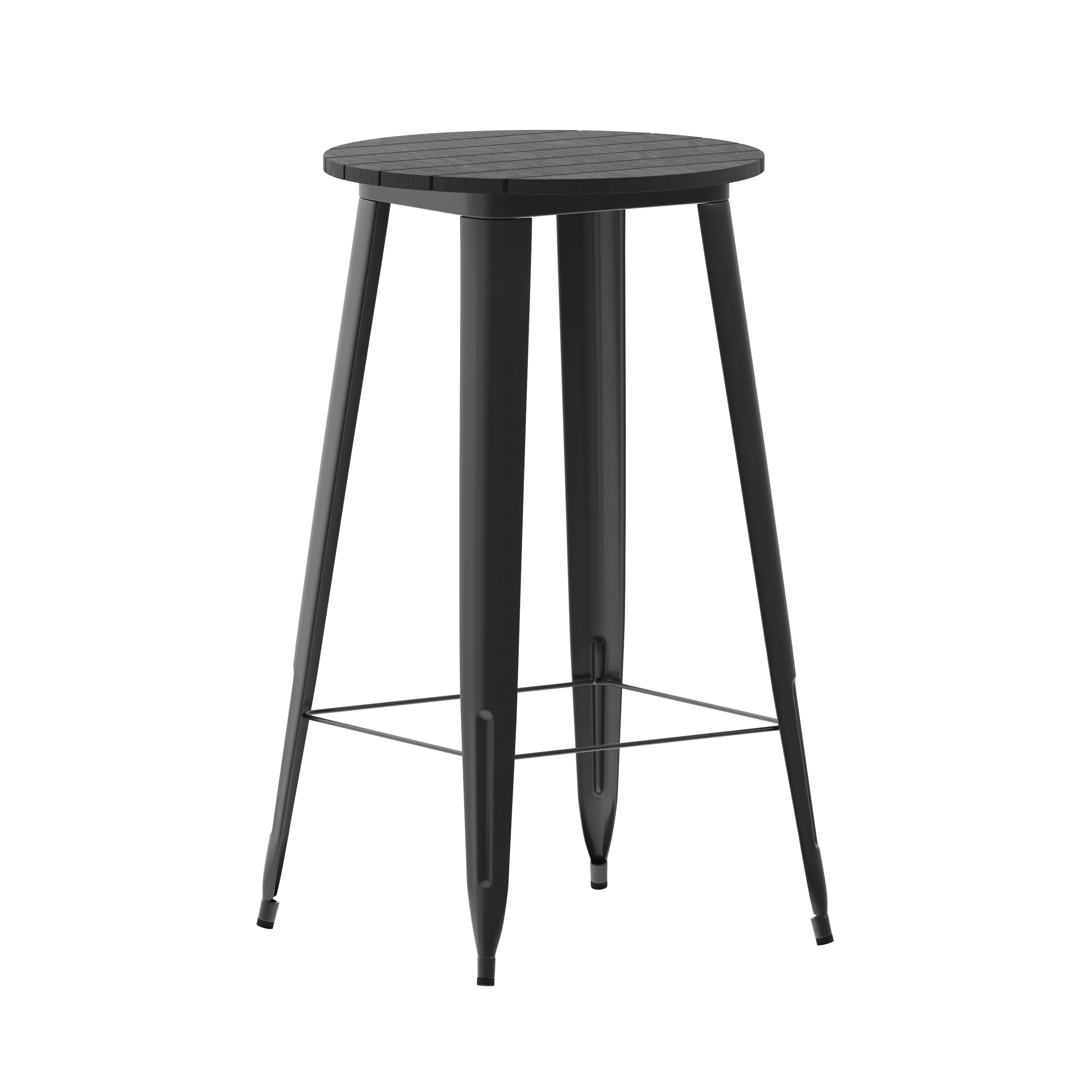 Flash Furniture 196861107696 Declan Commercial Indoor/Outdoor Bar Top Table; 23.75-in Round All Weather Black Poly Resin Top with Black Steel base