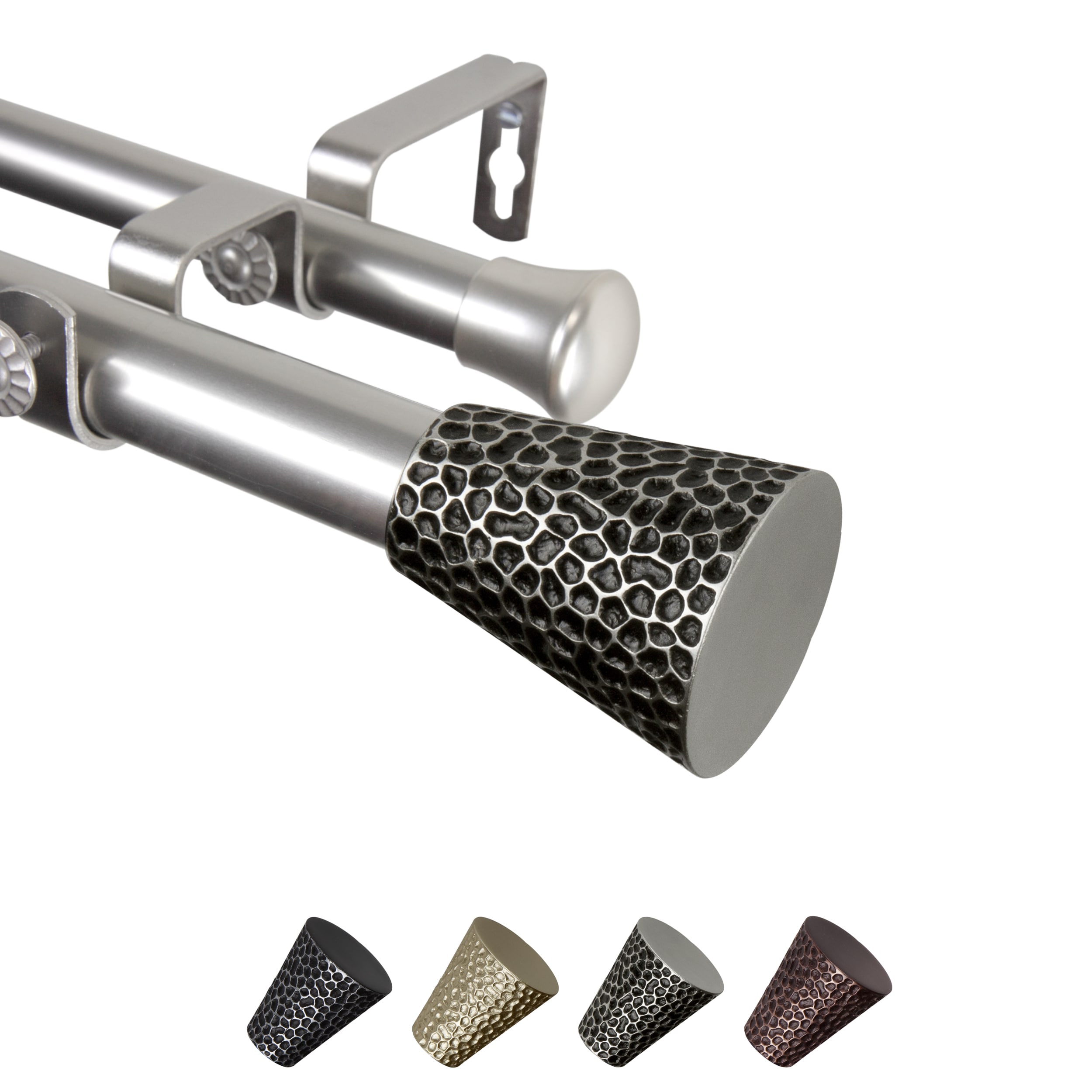 Hart & Harlow L-100-38-665-D Hollie 1-in 66-in to 120-in Satin nickel Steel Double curtain rod with Finials