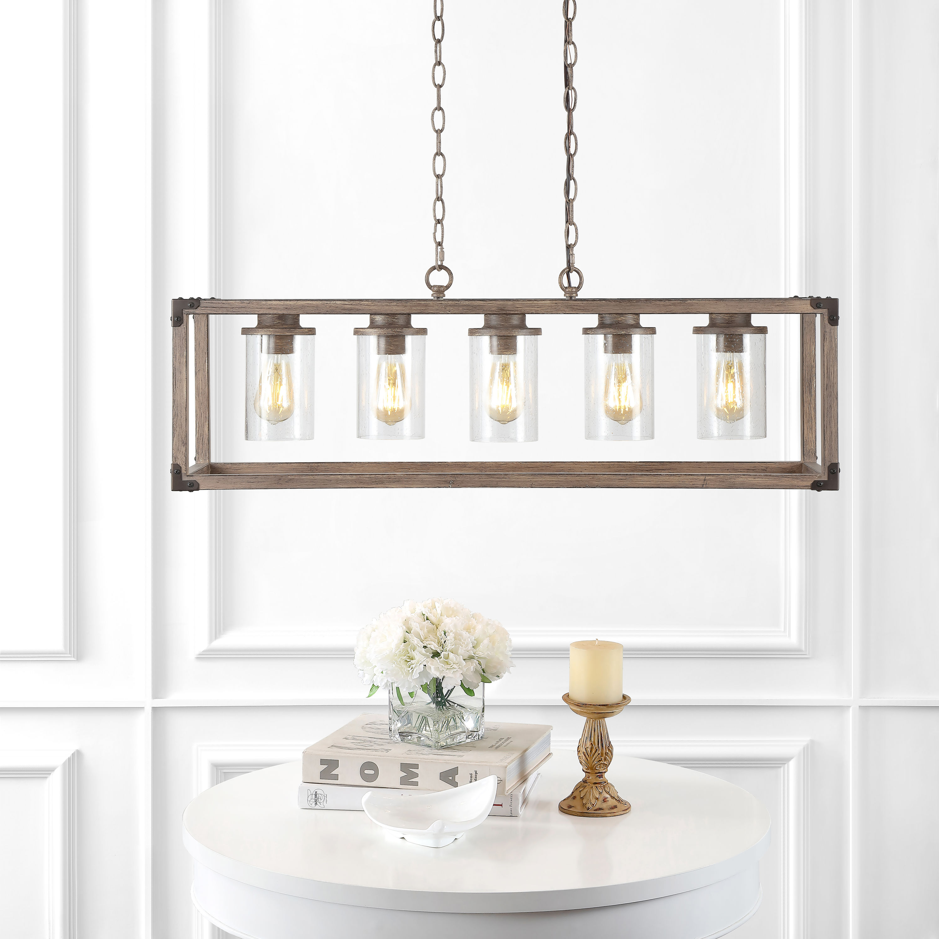 Zeniba 36" Rustic Farmhouse LED Pendant with Seeded Glass - Oil-rubbed Bronze