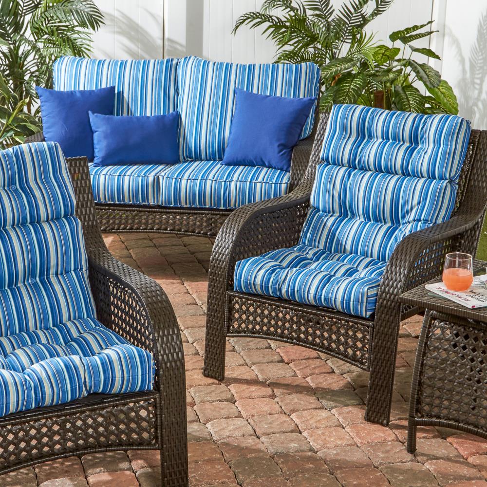 Greendale Home Fashions 44 x 22 in. Outdoor High Back Chair Cushion - Set of 2 Cayman Stripe