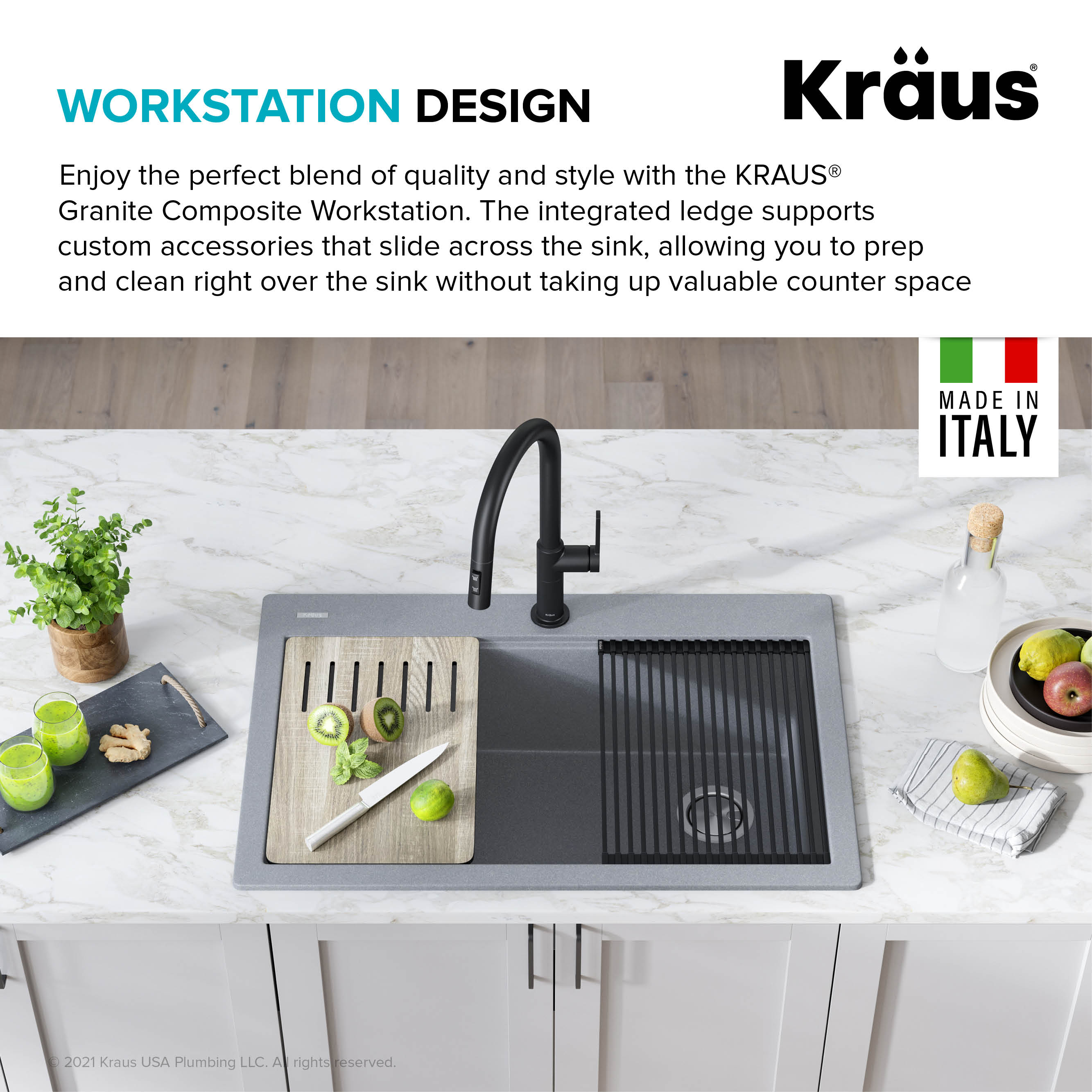 Kraus Bellucci Workstation Drop-In 33-in x 22-in Metallic Gray Granite ...