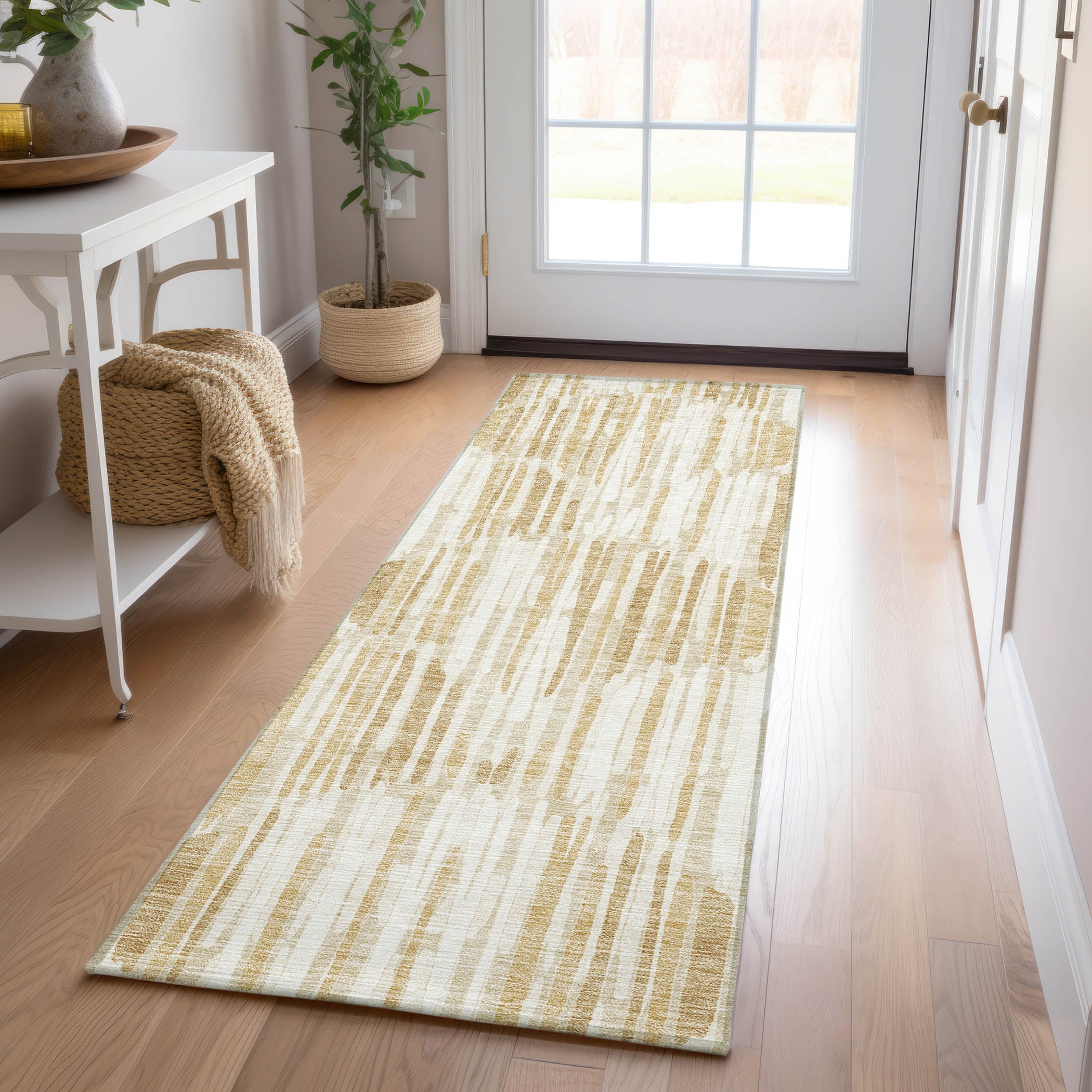 Addison Rugs ACN739GO2X8 Chantille ACN739GO 2 x 7 (ft) Polyester Gold Rectangular Indoor/Outdoor Geometric Machine washable Area rug
