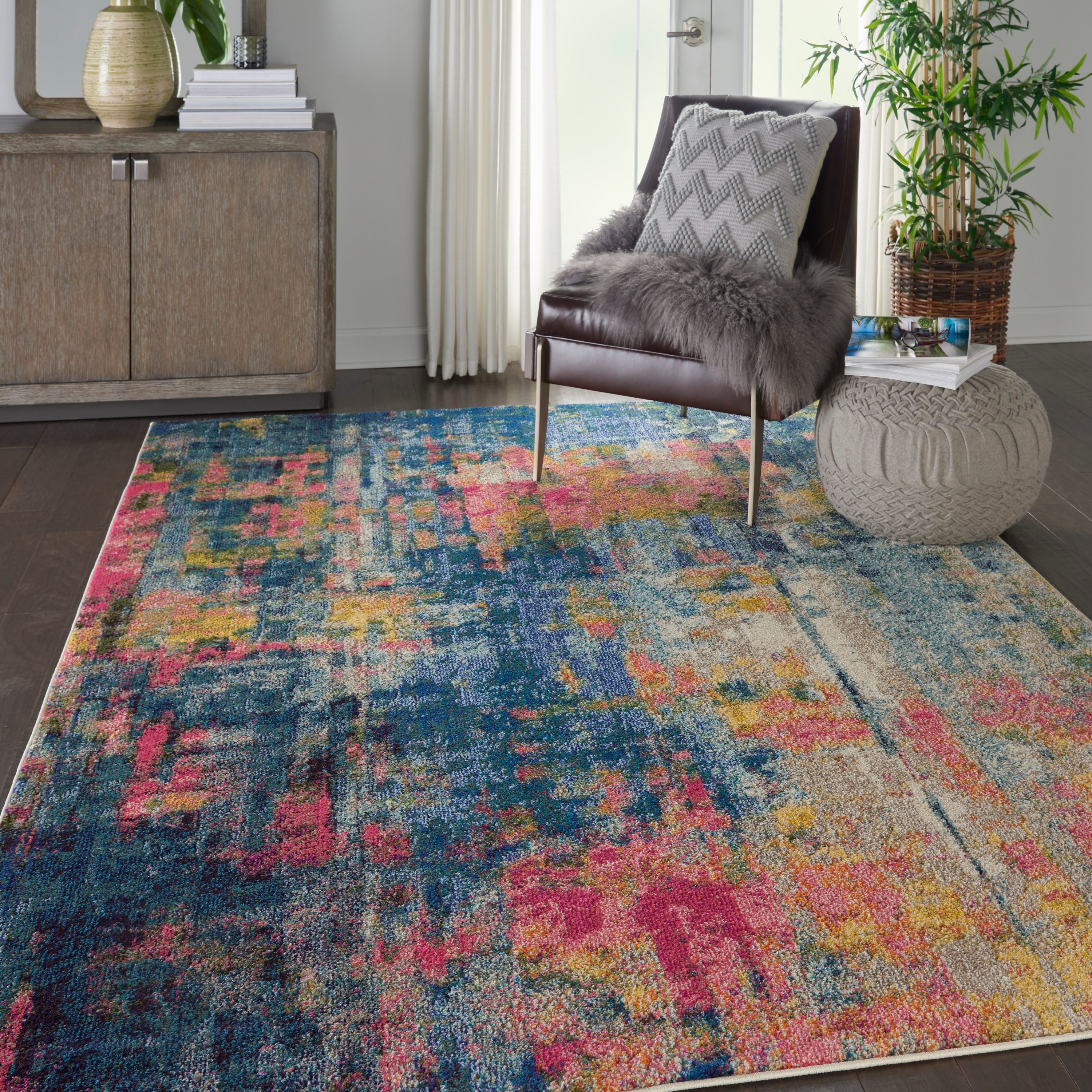 Nourison Celestial 7 x 10 Blue/Yellow Indoor Abstract Area Rug in the ...