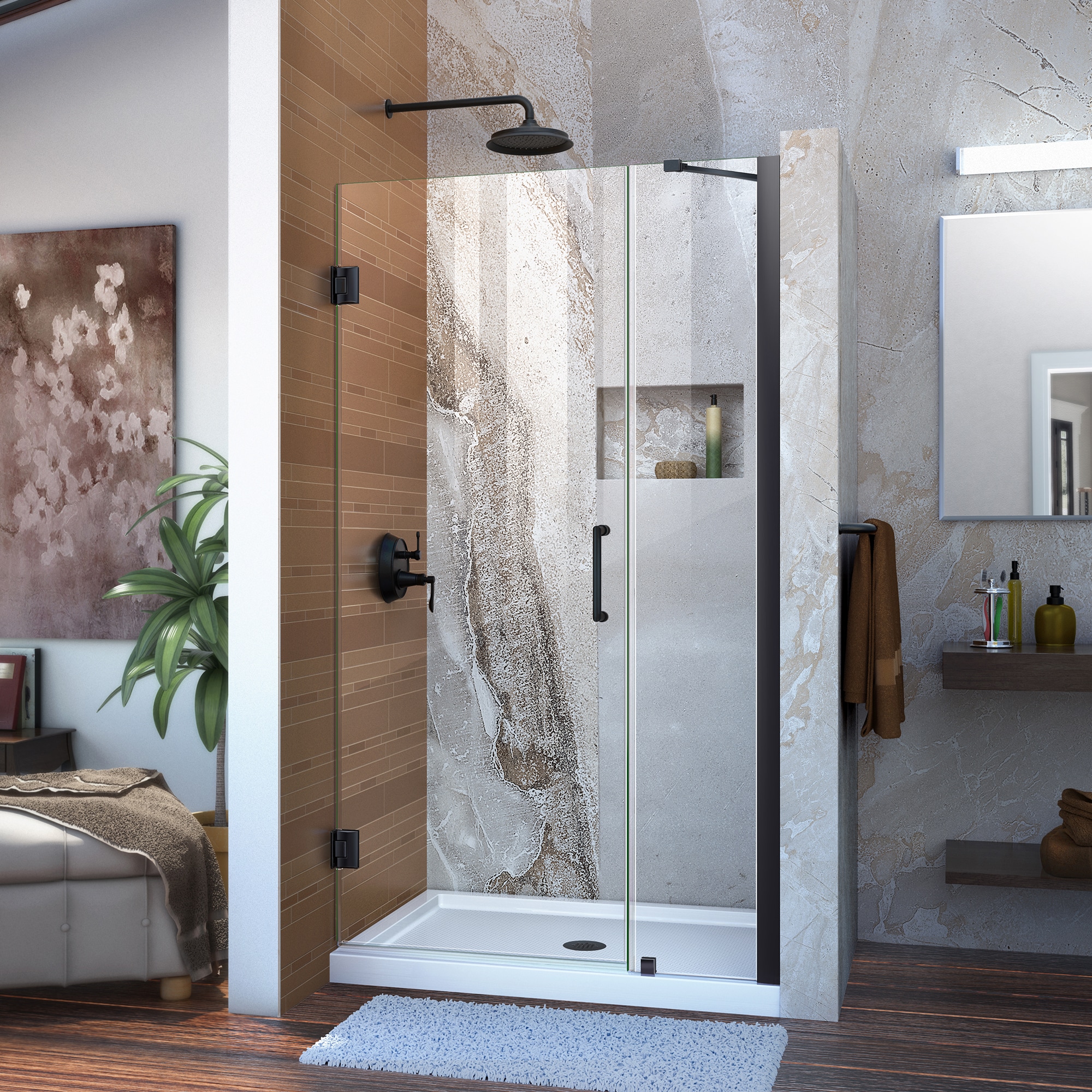 DreamLine SHDR-20407210-09 Unidoor Matte Black 40-in to 41-in W x 72-in H Frameless Hinged Shower door 3/8-in Thick Clear Glass