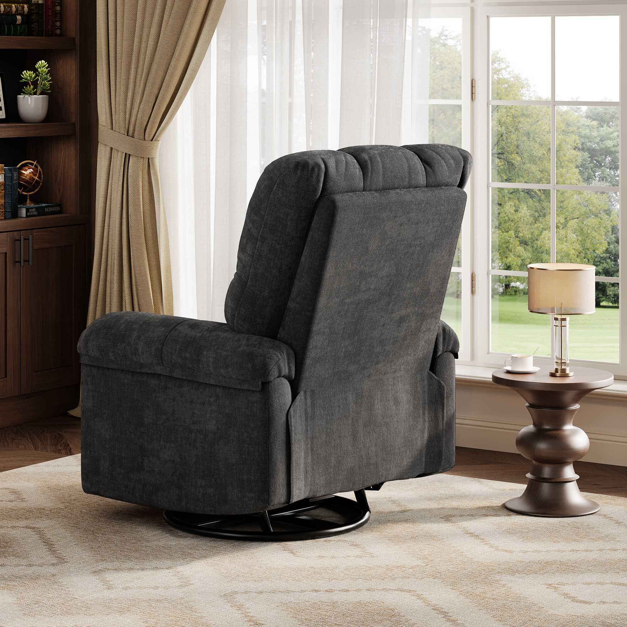 DEXSO 37 x 30 x 40 Inch 360 Degree Swivel Rocker Glider Recliner Chair Lumbar Support Black #CTQQ2MTSDE111G7S