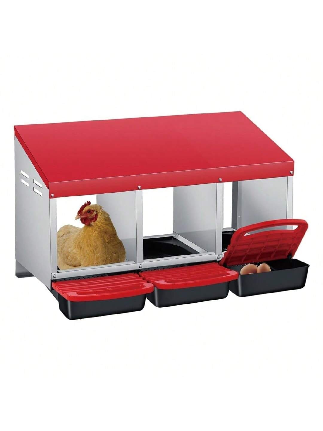 Garvee Chicken Nesting Box 3 Hole Galvanized Steel Roll Away Nesting Box for Hens with Removable Tray Wall Mount or Freestanding Easy to Clean and Collect Eggs for Chicken Coop Three grids NO Bracket