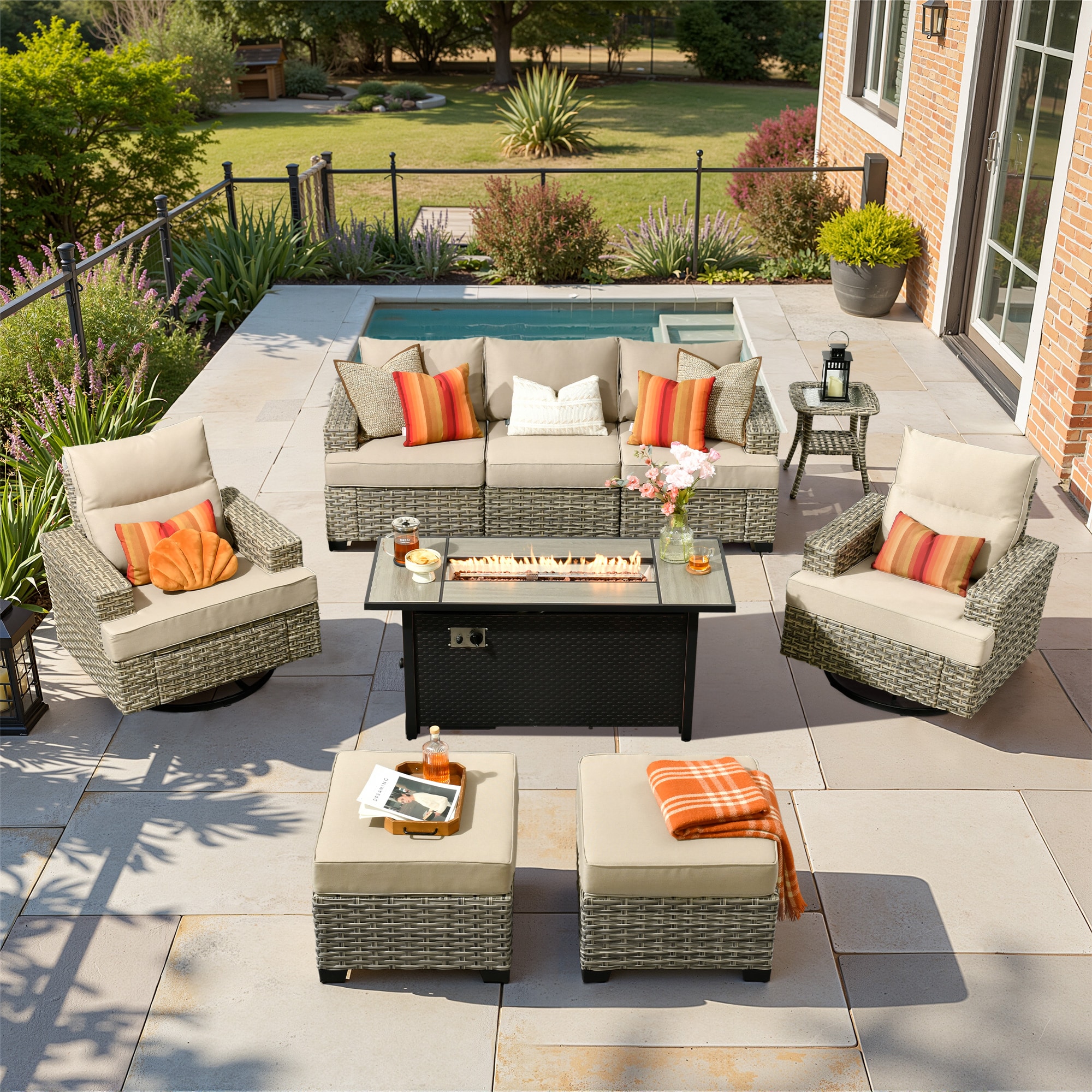ALTRIGUS 6LCFP8503YZTBS609AL 9 -Piece Wicker Patio Sofa Conversation Set with Beige Cushions