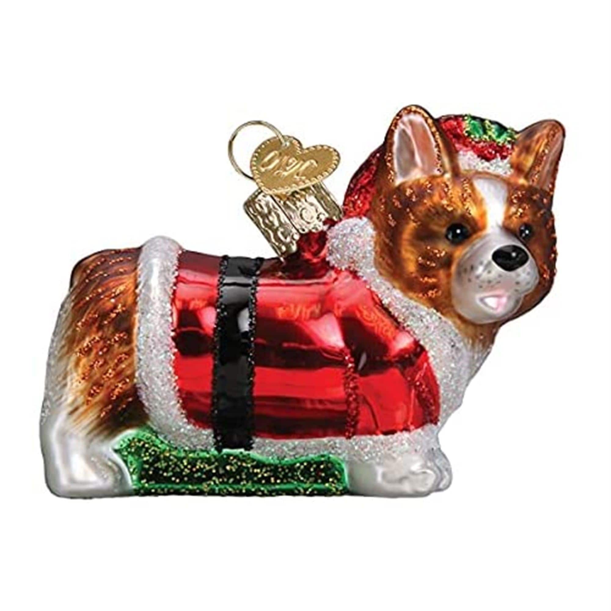 Old World Christmas 729343126276 Blown Glass Ornament for Christmas Tree - Holly Hat Corgi Puppy