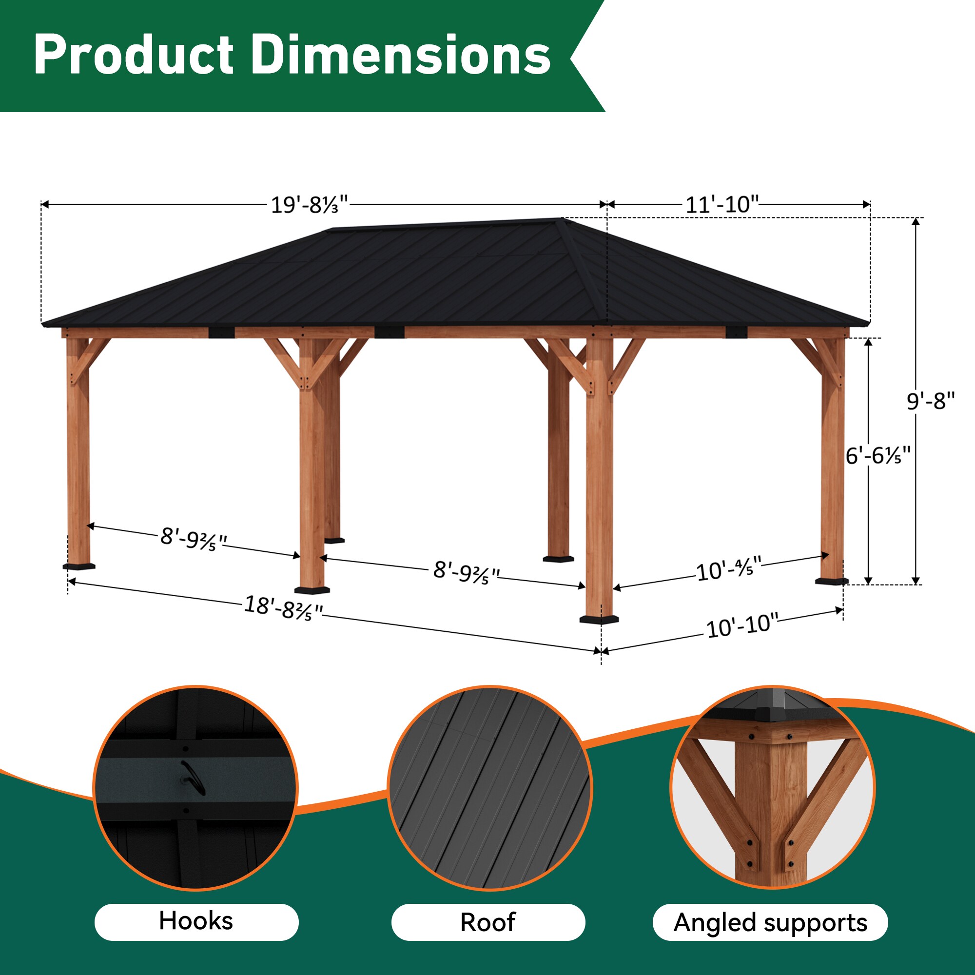 ELEVATE OUTDOORS JS047C-1220N-MP Wood-Resin-Gazebos - View #3