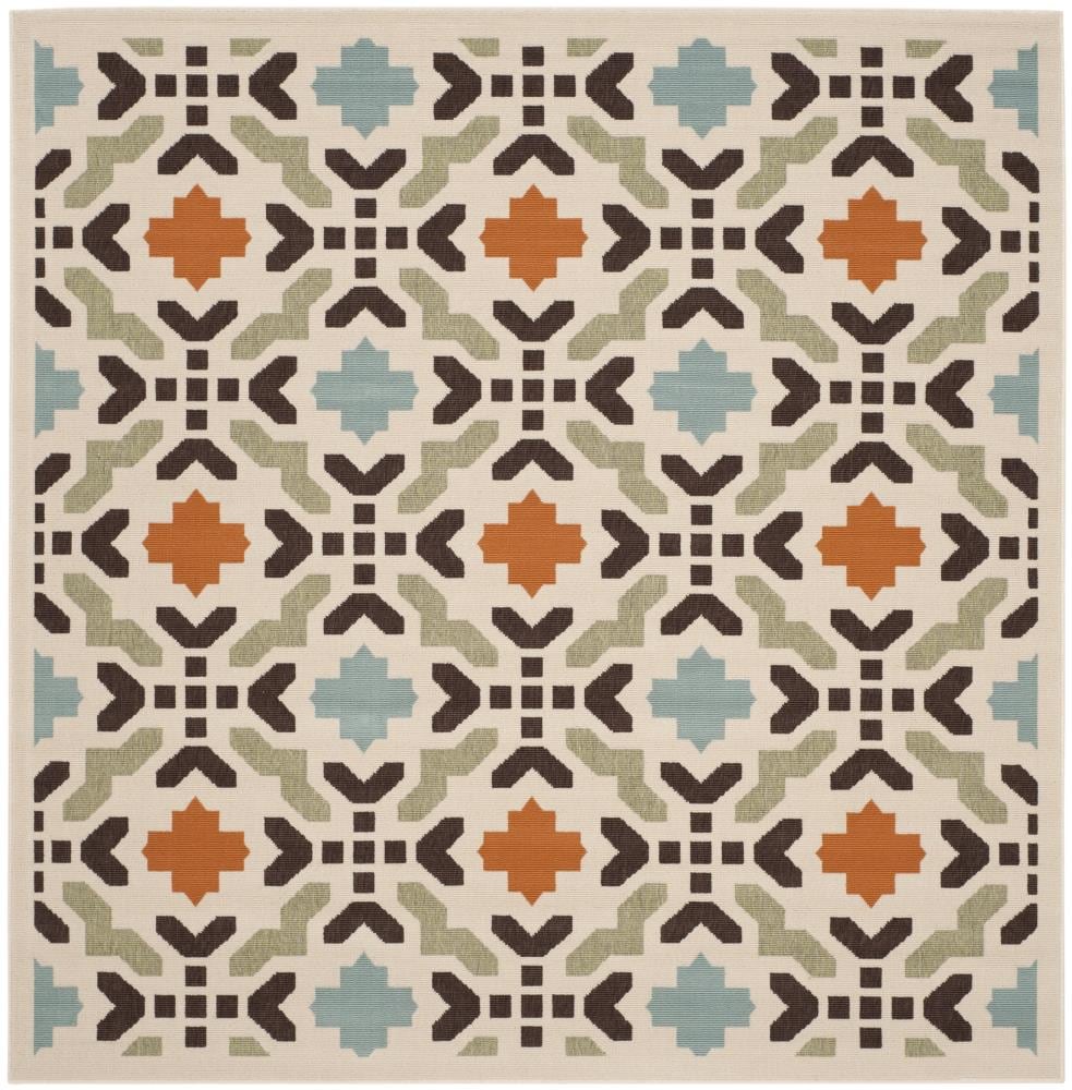 Safavieh VER080-0712-7SQ Veranda Michiko 7 x 7 (ft) Loomed Synthetic Cream/Terracotta Square Indoor/Outdoor Abstract Coastal Area rug