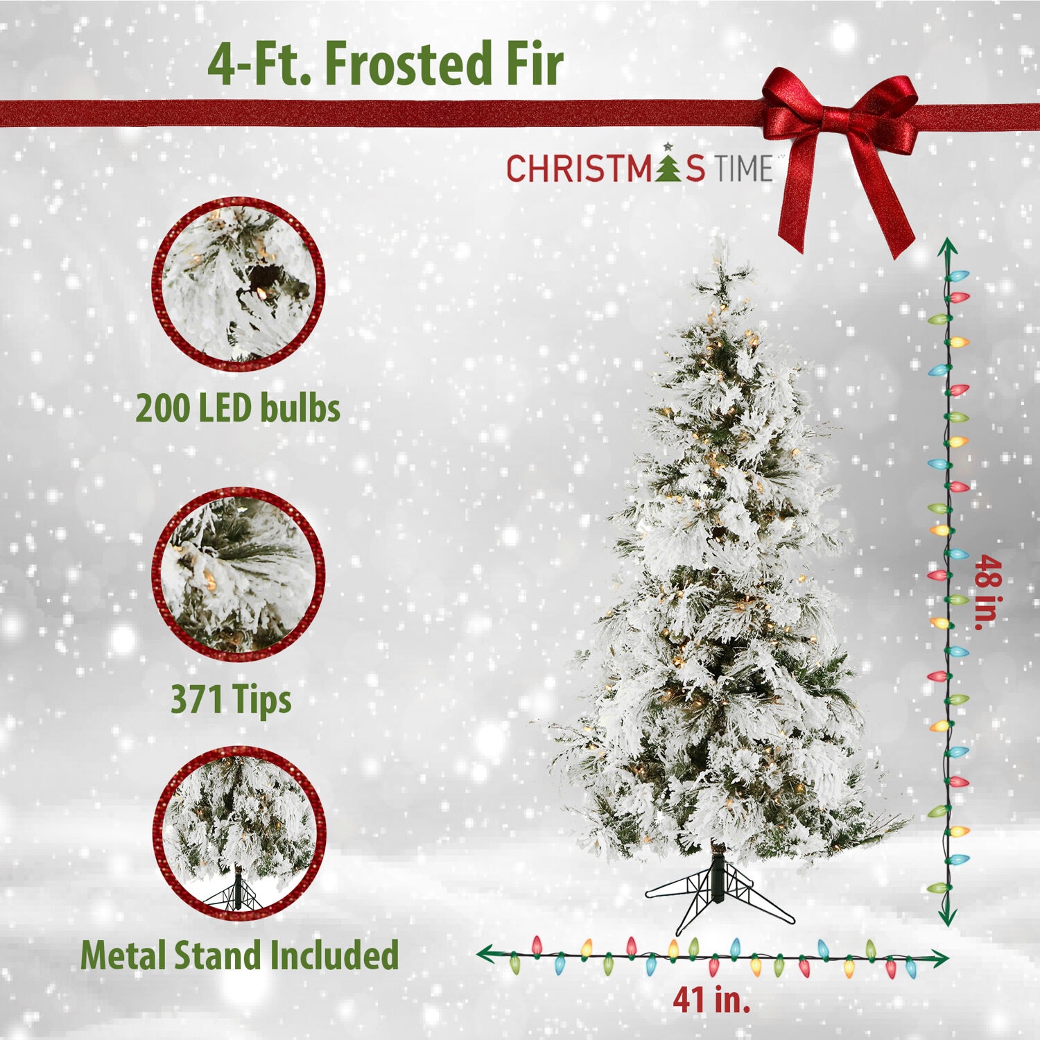 4-Foot Frosted Fir Artificial Christmas Tree with Warm White LED Lights