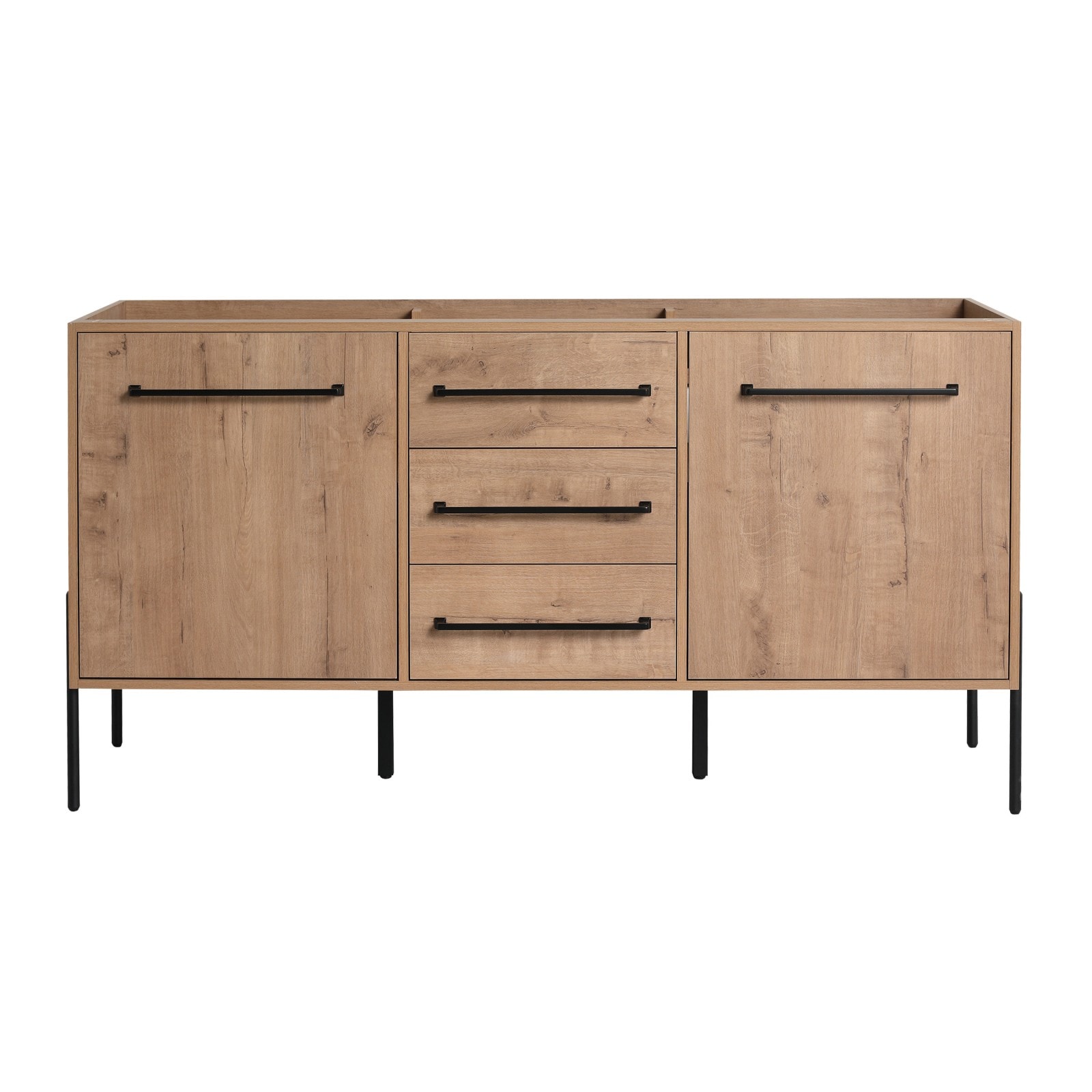 GlasFlength  60-Inch Freestanding Bathroom Vanity with 2 Soft-Close Doors and 3 Drawers Space Saving Storage Solution for Bathroom Powder Room Imitative Oak