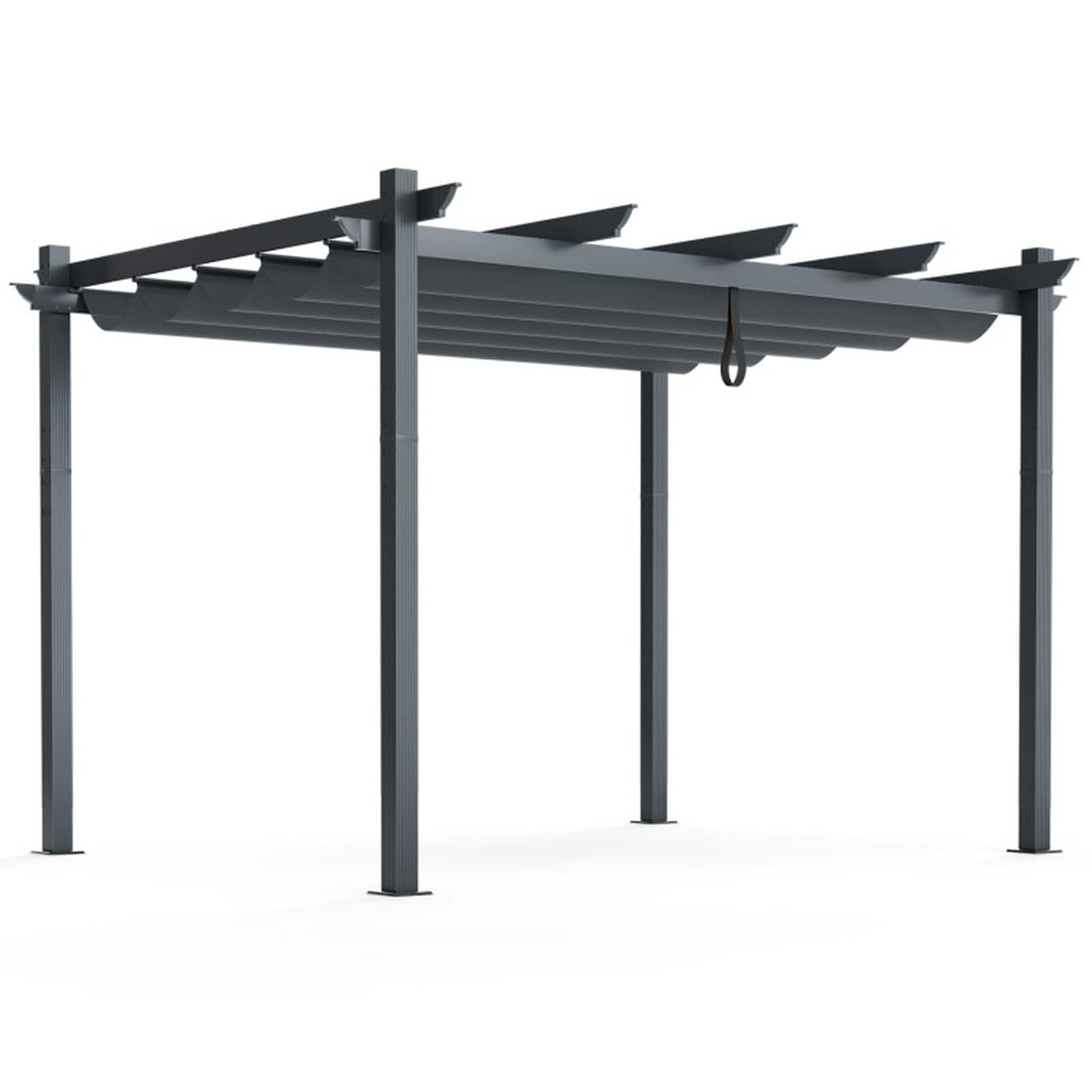 SUGIFT 12-ft x 10-ft x 8-ft Aluminum Retractable Pergola with Yarn-Dyed Fabric Canopy Rope Pulley Shade Cover 3.5-in Square Posts Powder-Coated Rust-Resistant Frame Gray Grape Trellis Sun Shelter for Patio Deck Garden Poolside and Backyard