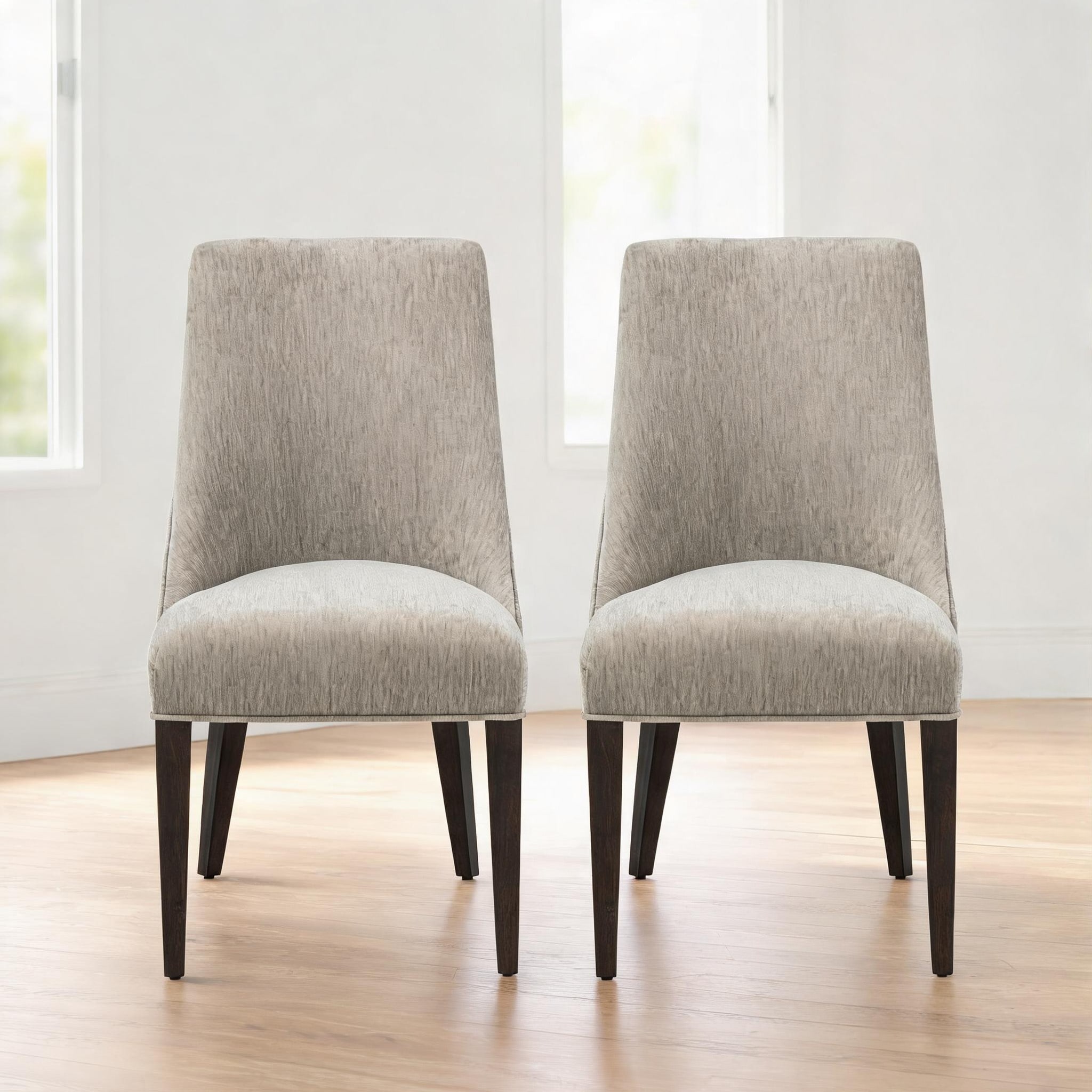 Watnature - Set of 2 Modern Dining Chairs Linen Beige Chenille Upholstery Rubberwood Frame