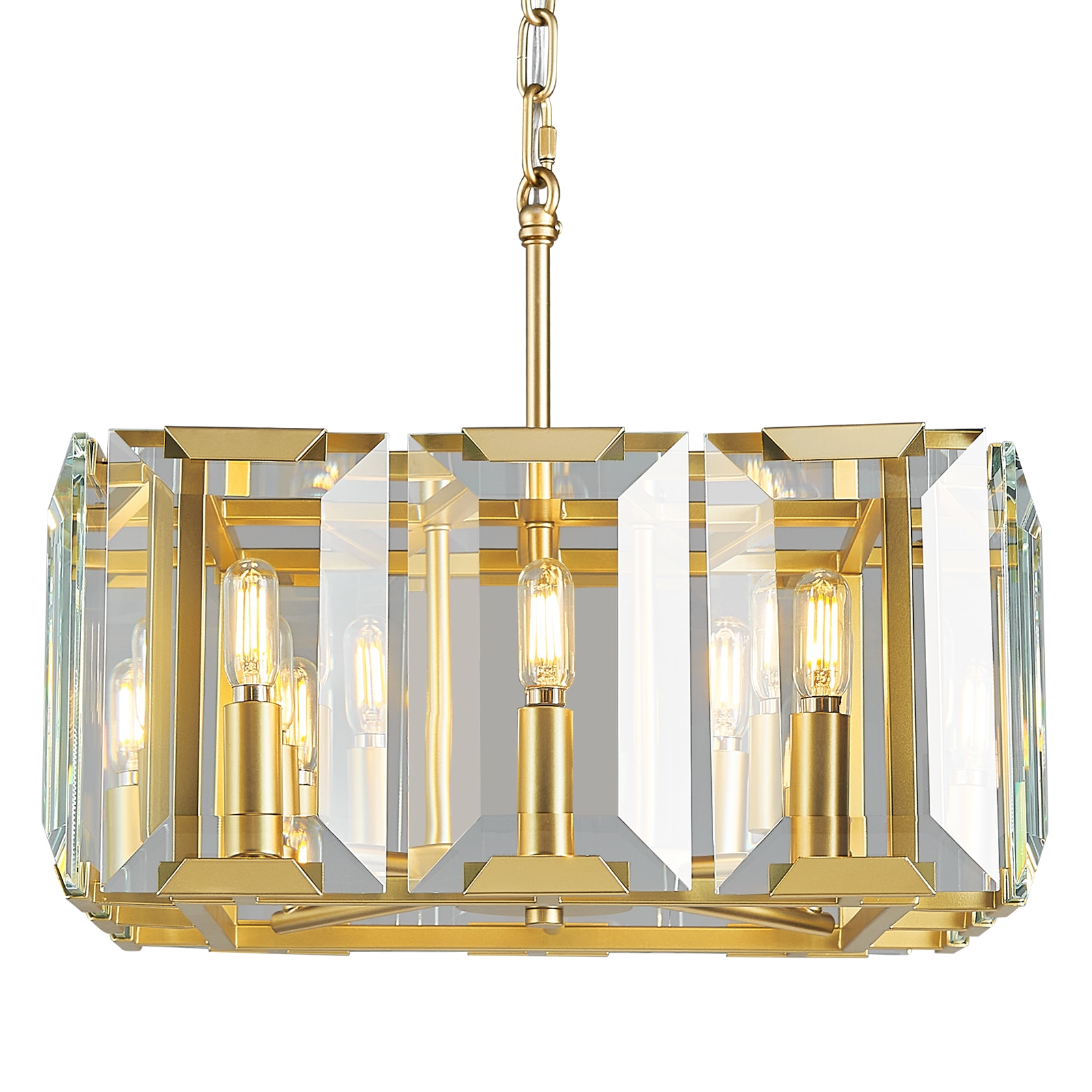 ZHLLMQ Modern 17 in 8-Light Gold Rectangle Clear Crystal Hardwired Adjustable Chain Pendant Light Fixture for Kitchen Island Dining Room Decor