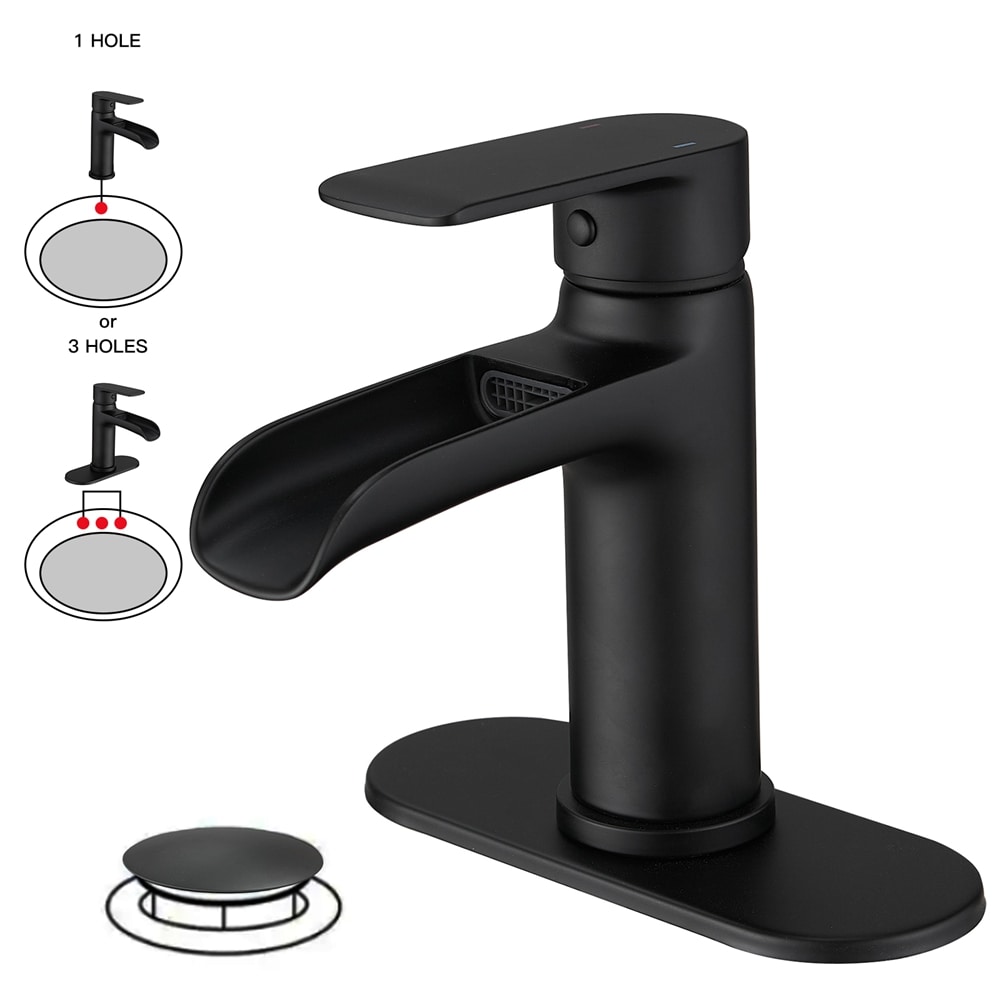 BWE Matte Black Single Hole 1-Handle Bathroom Sink Faucet With Drain ...