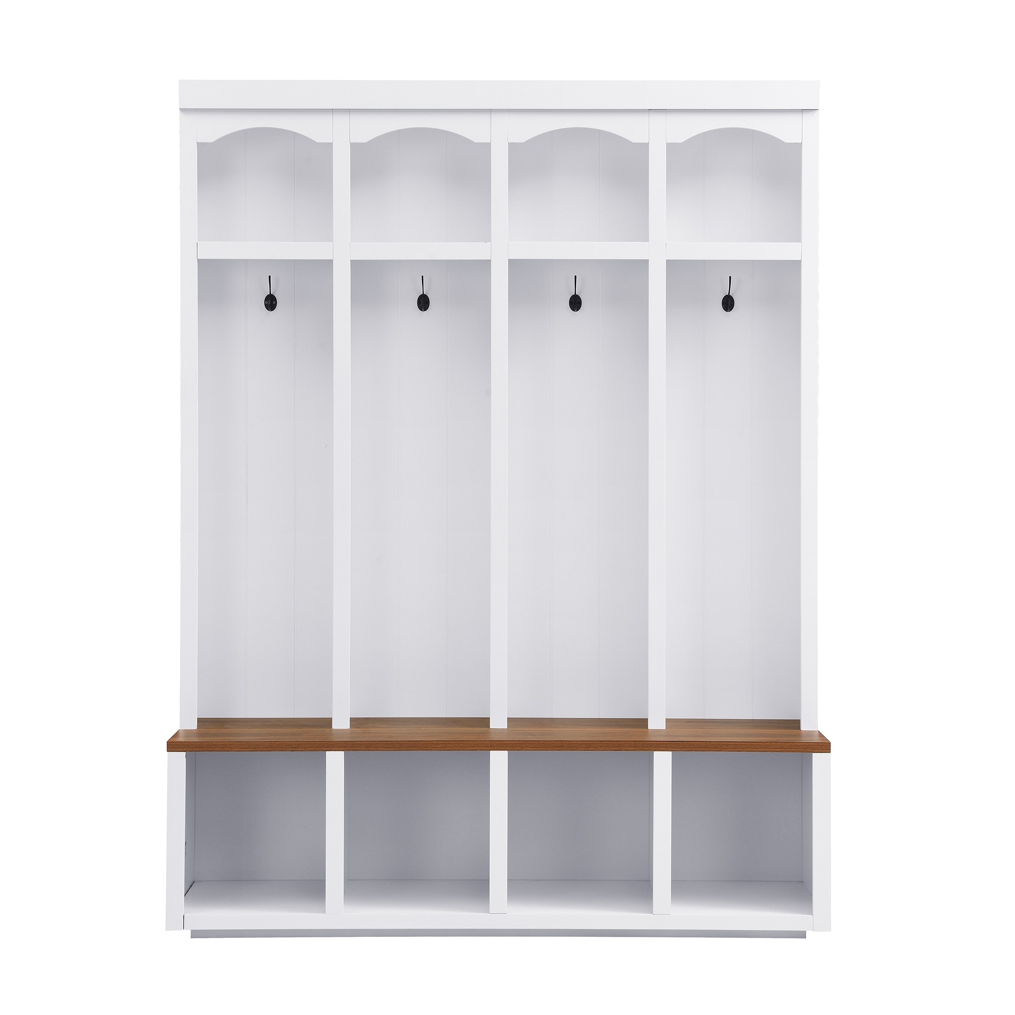 Horizons Prime - 59 inch White MDF Entryway Hall Tree with Bench with 4 Hooks and Open Storage Space