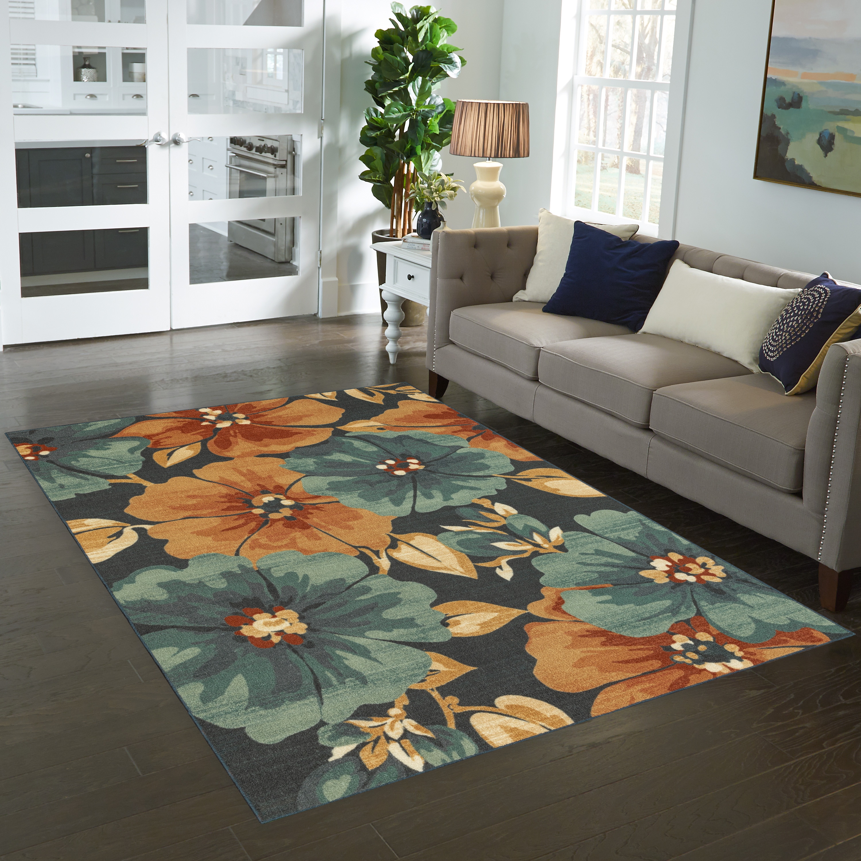 Style Selections B6242106 Arboreal Creations 7 x 10 (ft) Tufted Polyester Blue/Orange/Green Rectangular Indoor Floral/Botanical Area rug