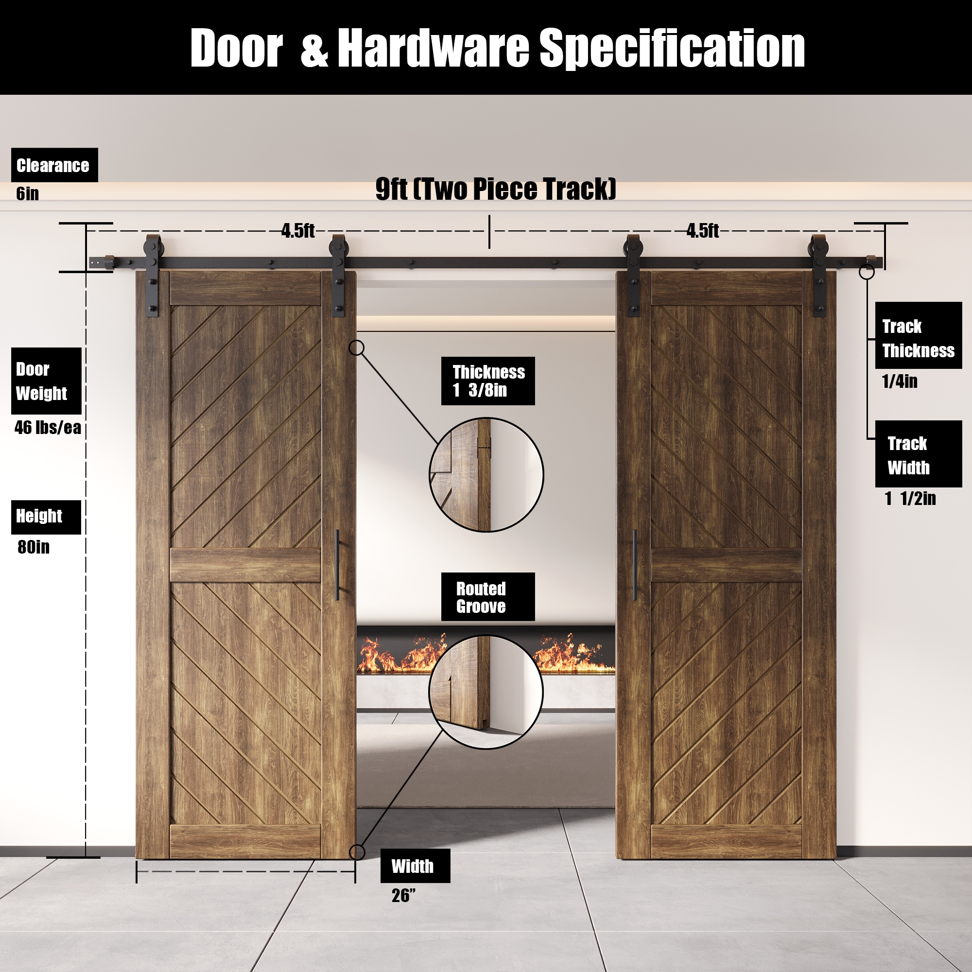 HOMACER YT2H108C-XT3-2680-WA Barn-Doors - View #2
