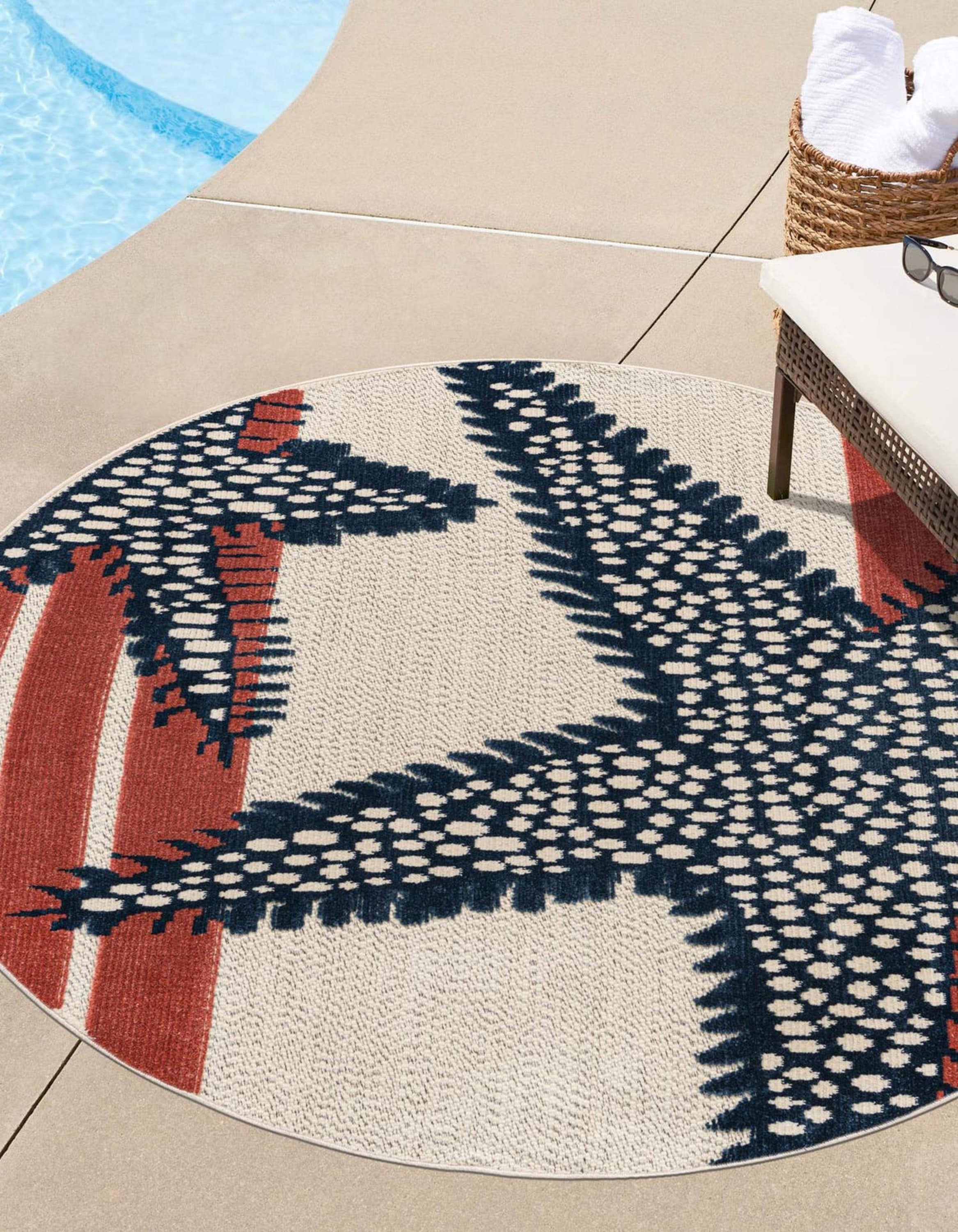 Unique Loom 3171476 Belize Outdoor 3 x 3 (ft) Loomed Polypropylene Ivory Round Indoor/Outdoor Stripe Area rug