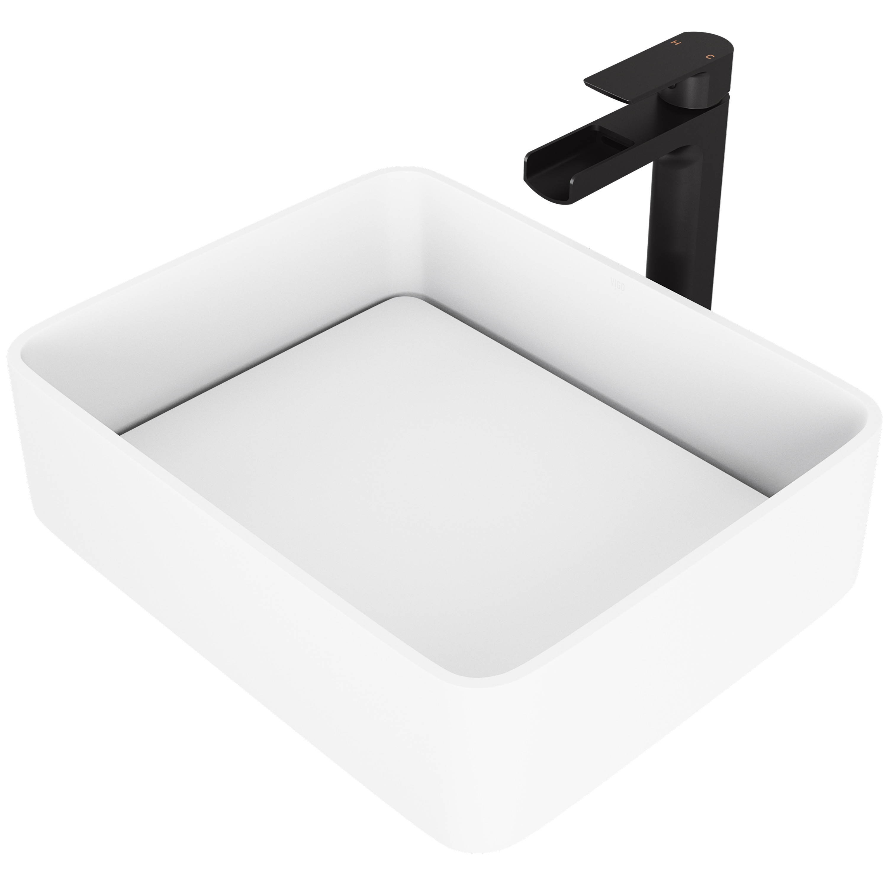 VIGO VGT947 Vessel sink Matte stone Vessel Rectangular Modern Matte White Bathroom Sink with Faucet Included with Drain Included ( 18-in x 15-in )