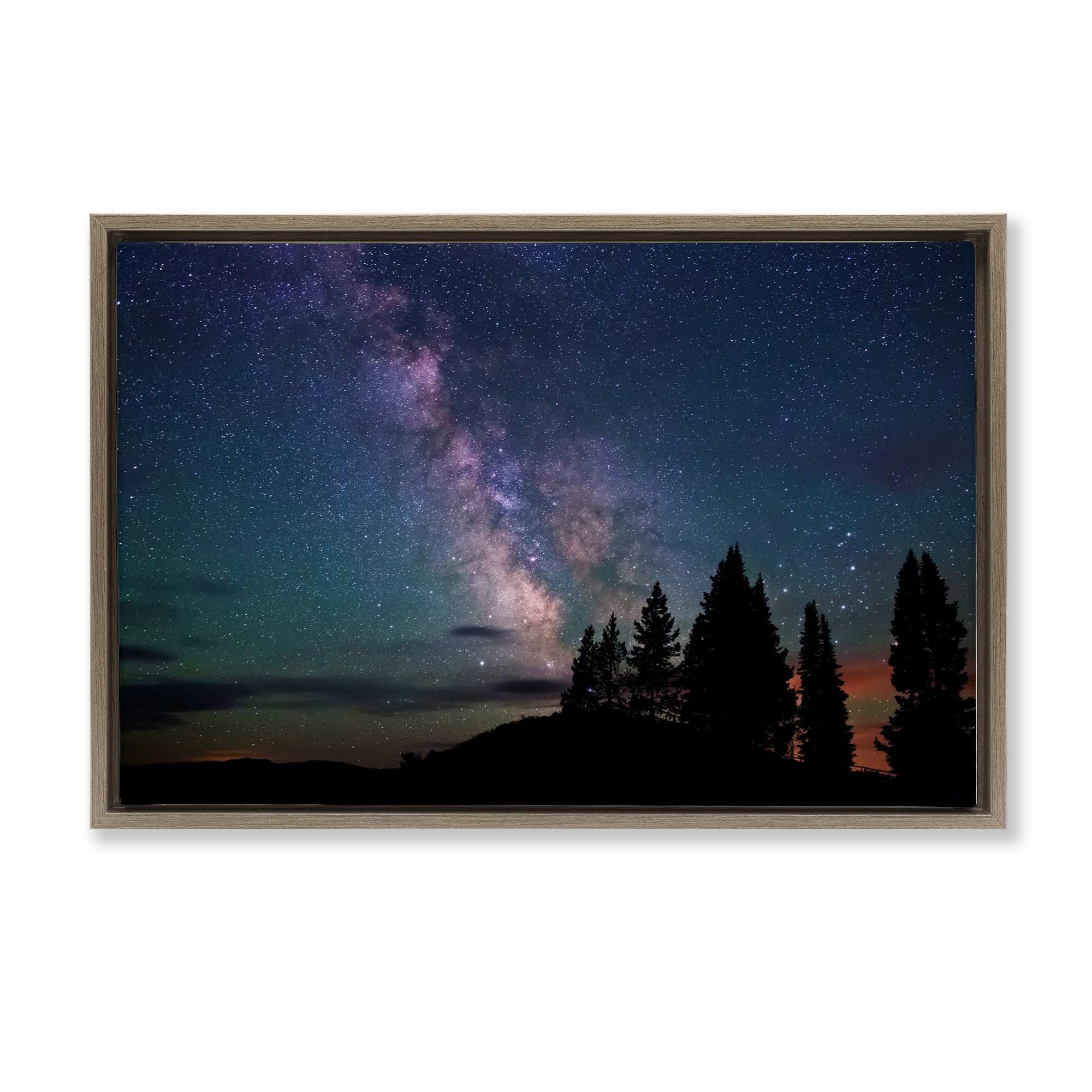 Stupell Industries BT-403-FFE-20X30 Silhouetted Forest and Night Sky Brown Framed Floater Canvas Wall Art By Royce Bair 31 x 21
