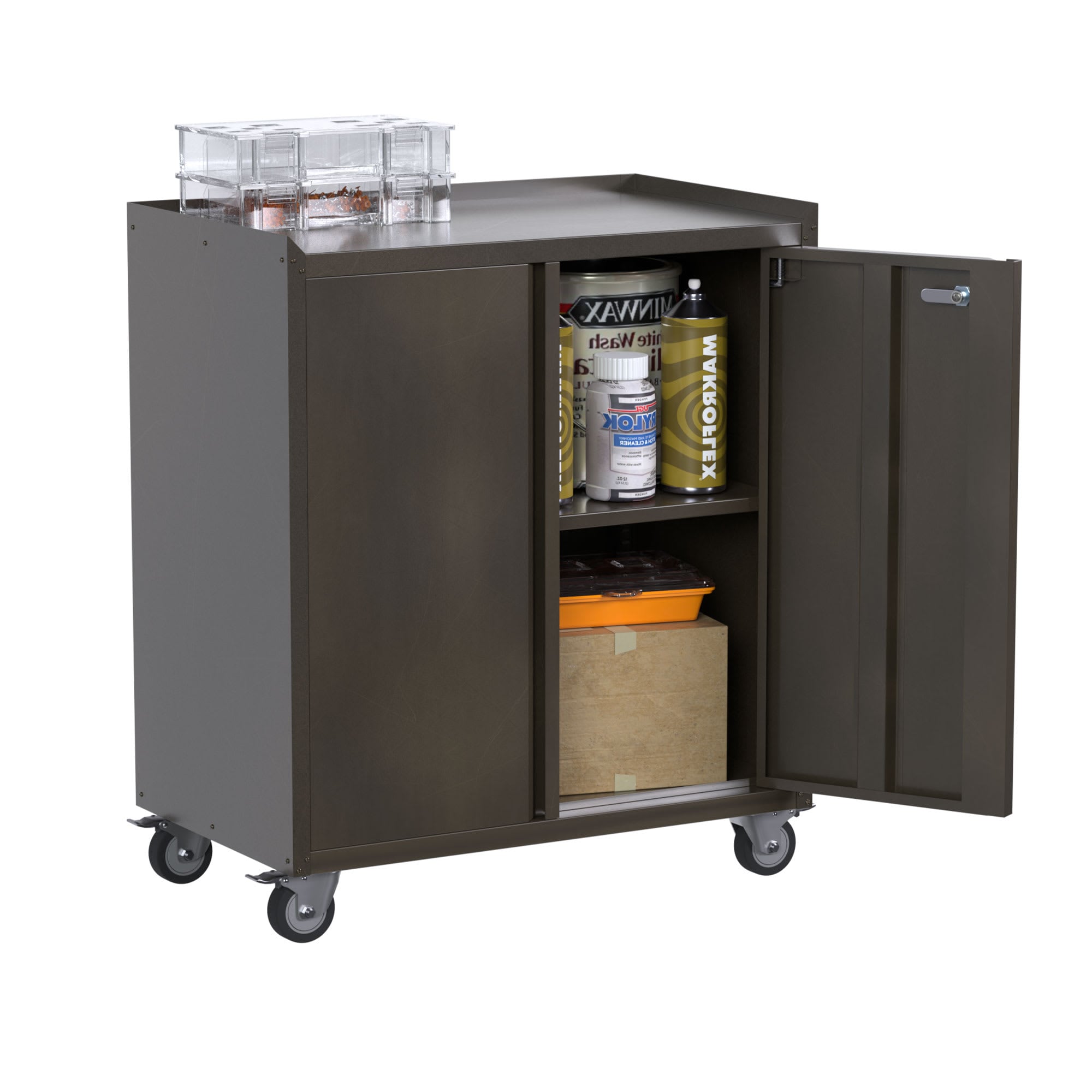 AOBABO Steel Wheeled Lockable Tool Box Supply Cabinet Organizer with Adjustable Storage Shelves for Homes Offices and Garages Black #327052