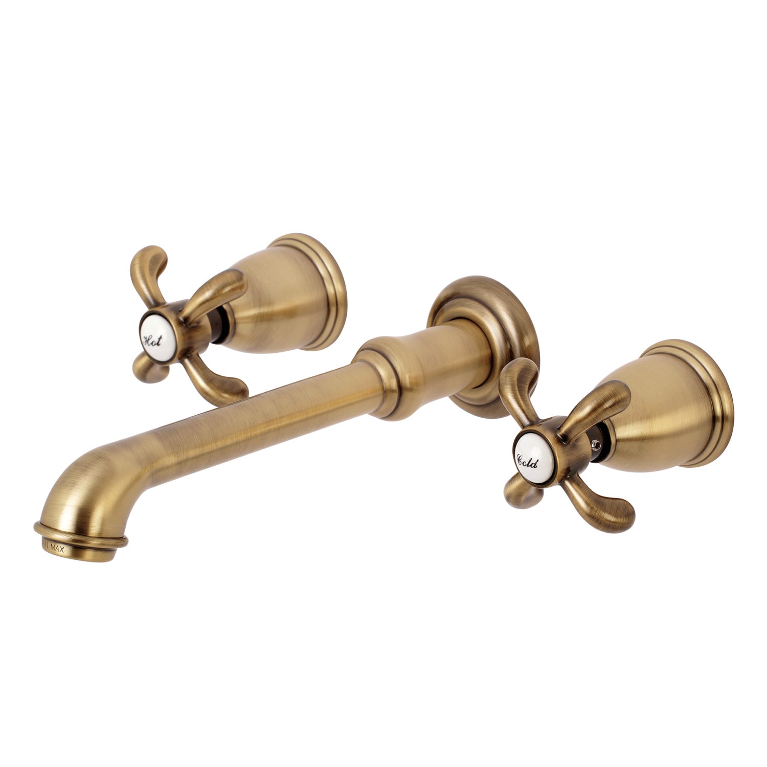 Kingston Brass French Country Antique Brass Wall-Mount 2-Handle Bathroom Sink Faucet | WLKS7123TX