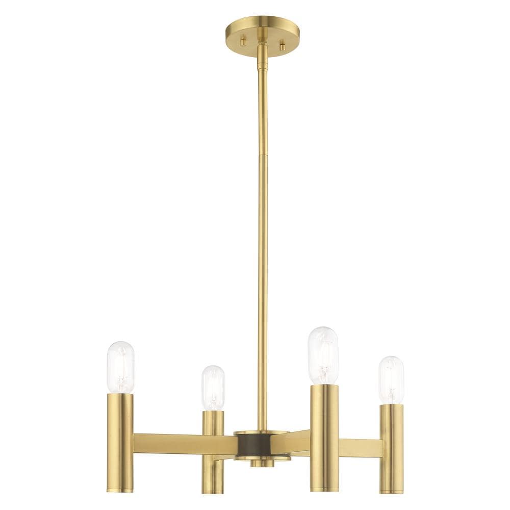 Livex Lighting 51134-12 Copenhagen 4 -Light Satin Brass Mid-century For Use in Bathrooms, Bedrooms, Dining Rooms, Foyers, Kitchens, Living Rooms Chandelier
