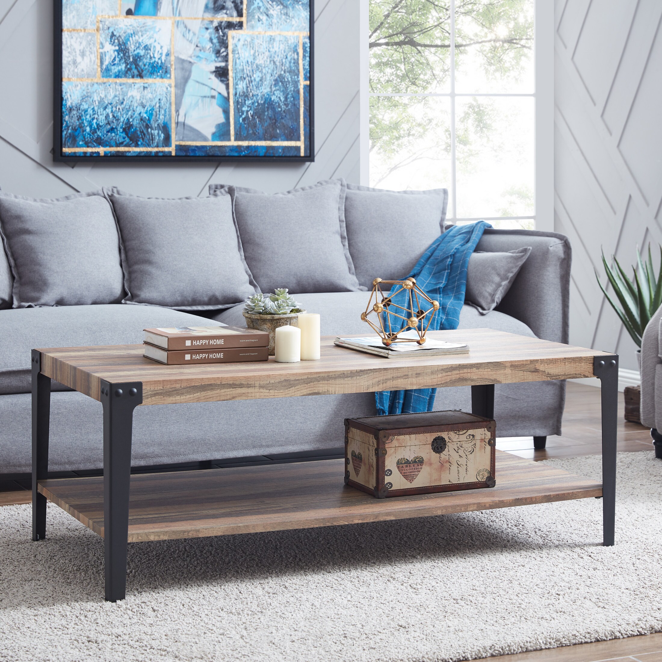 Danya B. GH19003 Distressed Wood Veneer Wood veneer Rustic Coffee Table