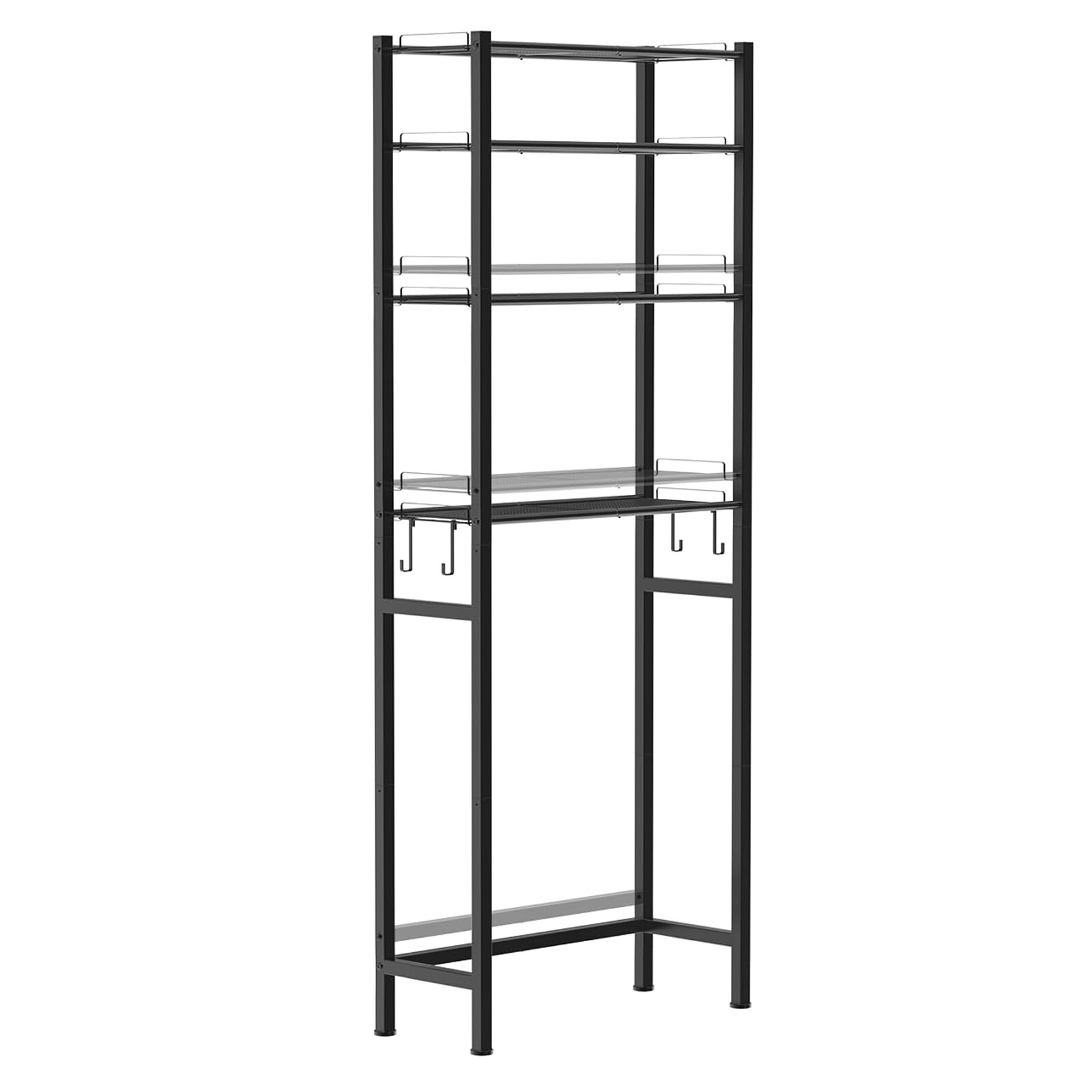 Etokfoks  four tier over the toilet freestanding bathroom storage rack with hooks adjustable shelves support rod black carbon steel