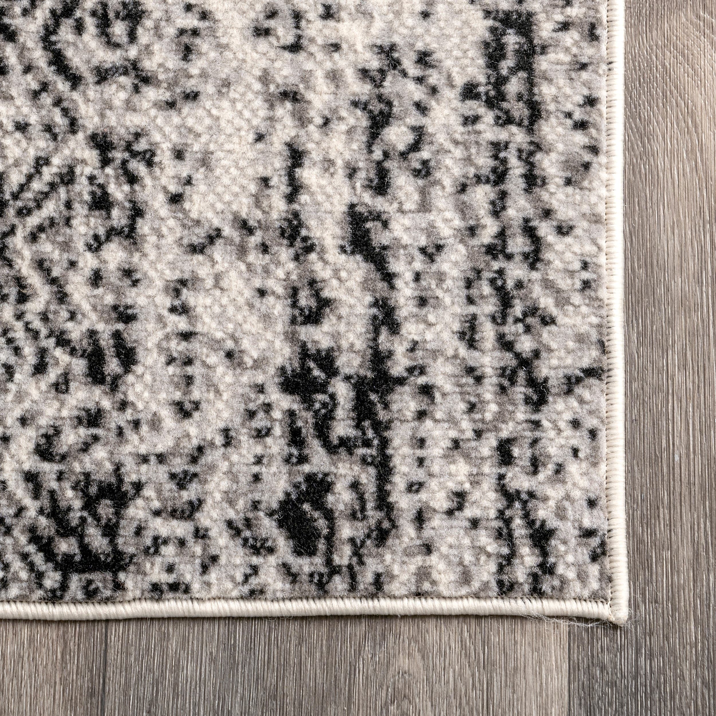 Gray and Black Abstract Synthetic Rectangular Area Rug