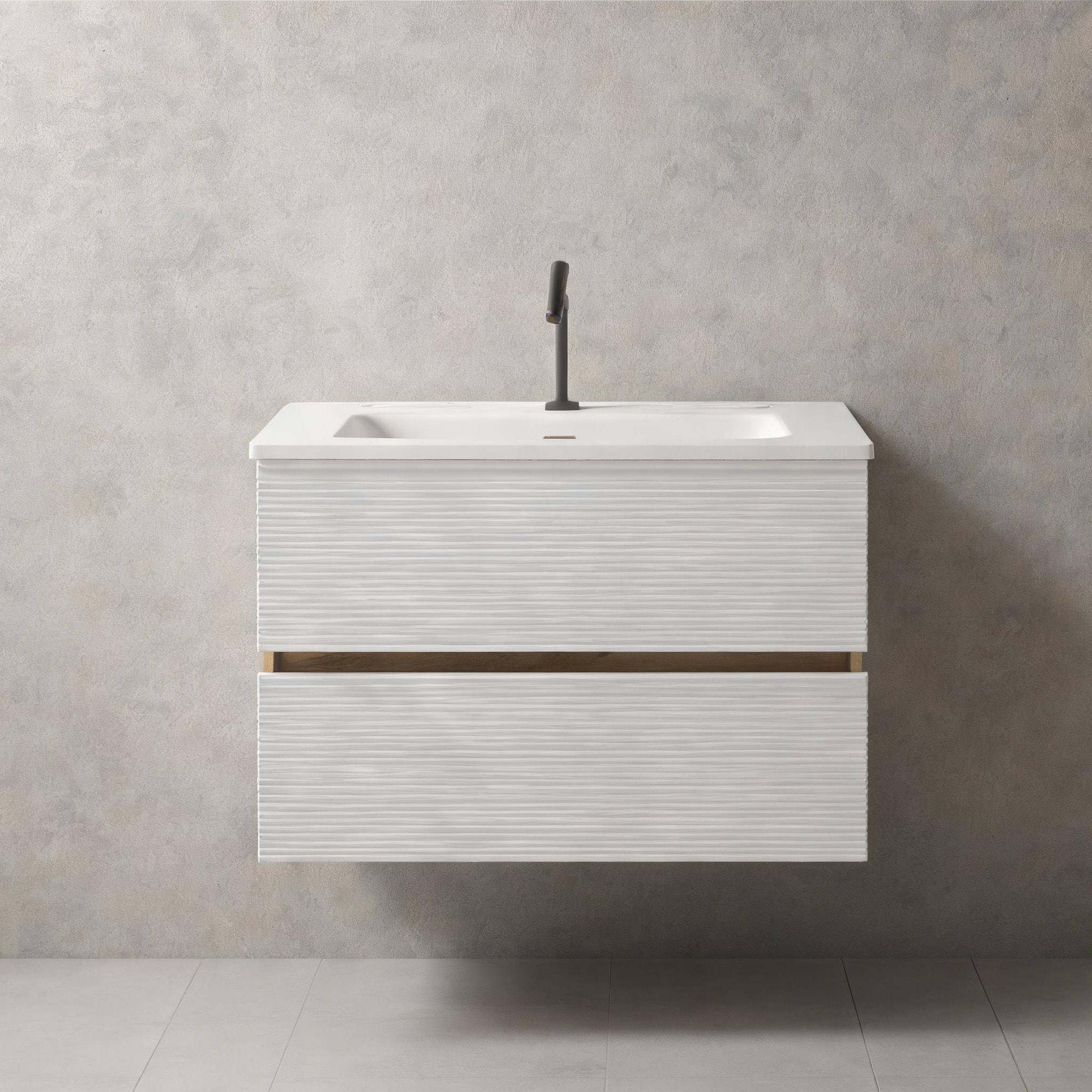 chillscreamni - White-Toned Oak and Matt Wall-Mounted Vanity with Integrated Ceramic Sink 24-Inch...