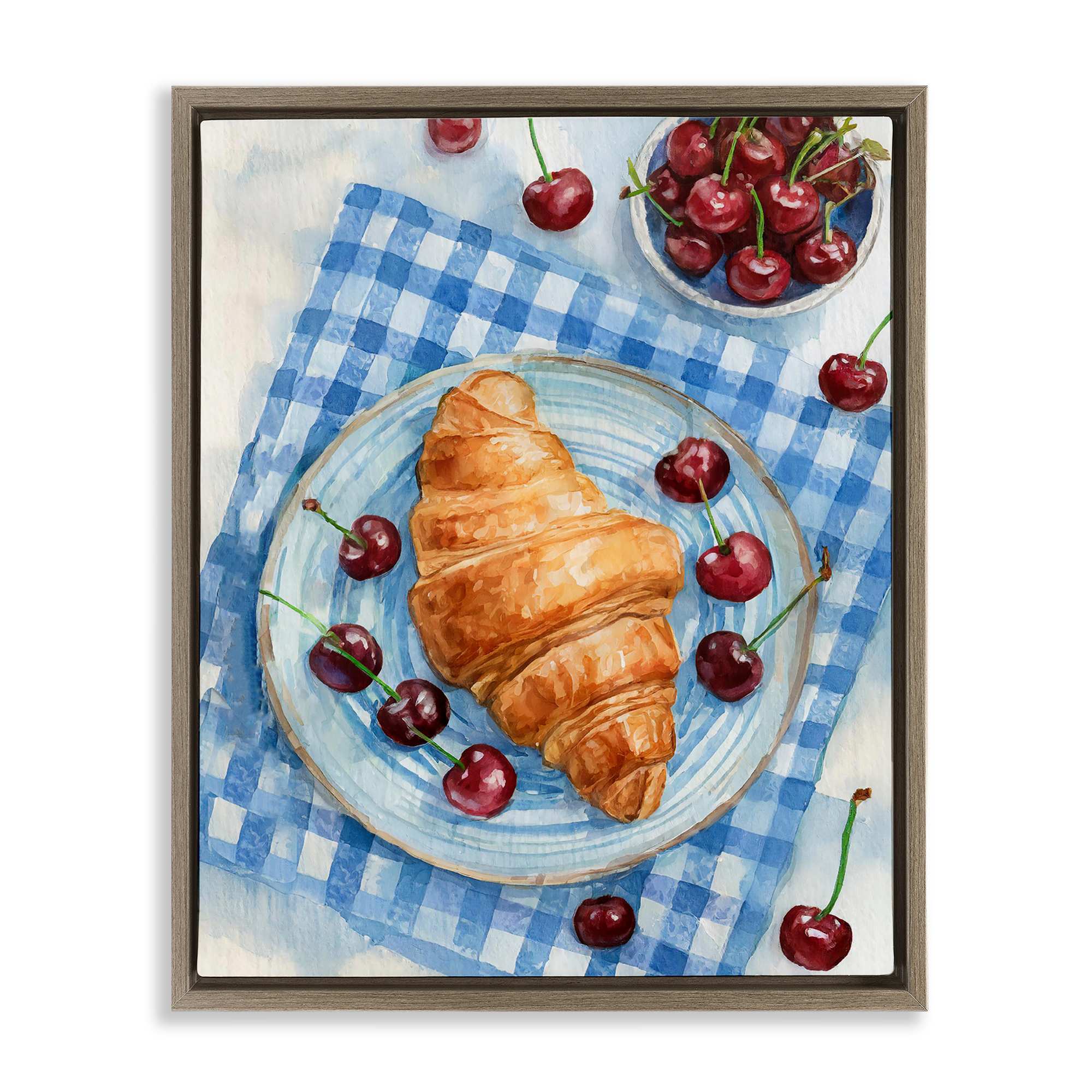 Stupell Industries BT-076-FFE-16X20 Cherries and Croissant Breakfast Brown Framed Floater Canvas Wall Art By Lil Rue 17 x 21
