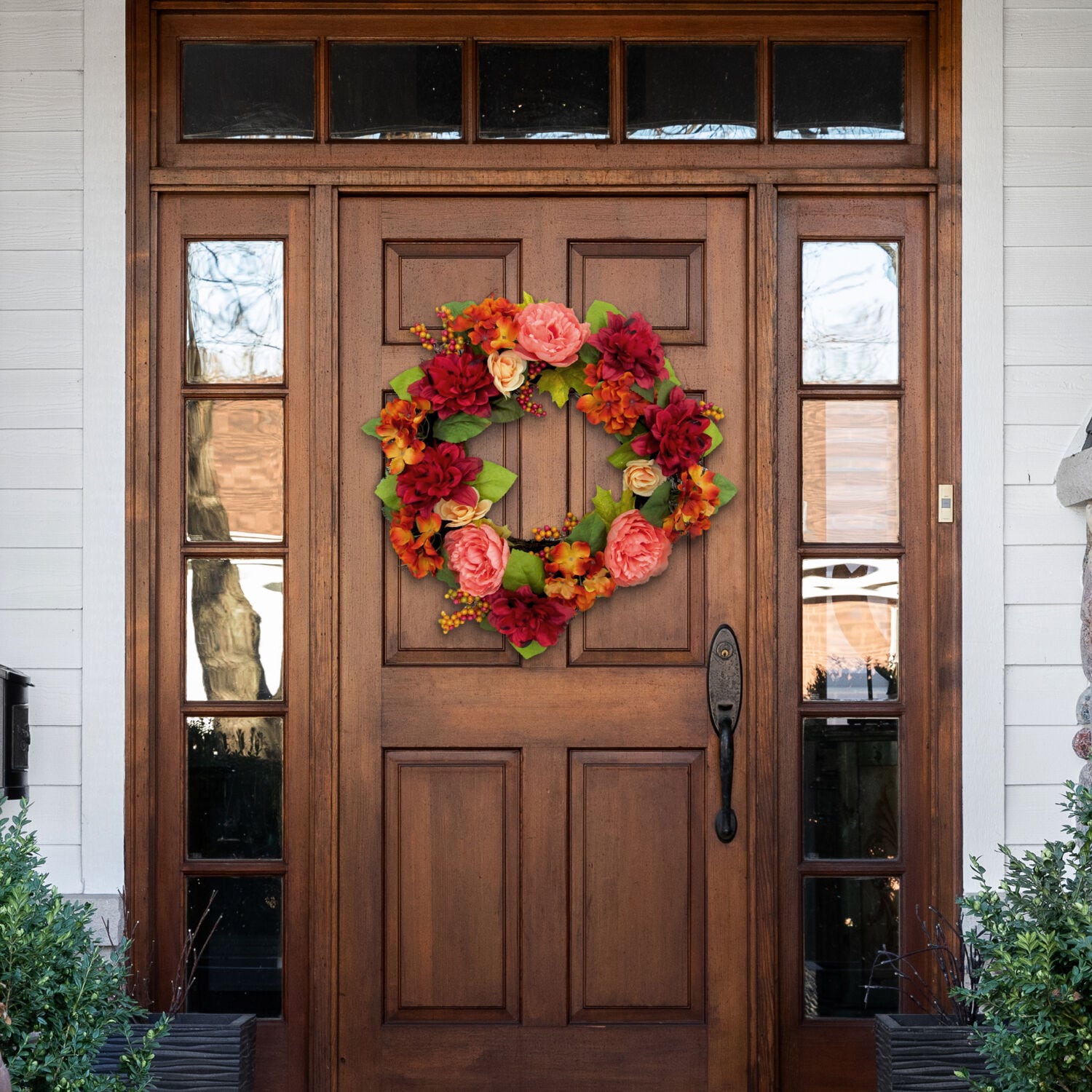 24" Autumnal Artificial Floral Wreath with Dahlias and Peonies