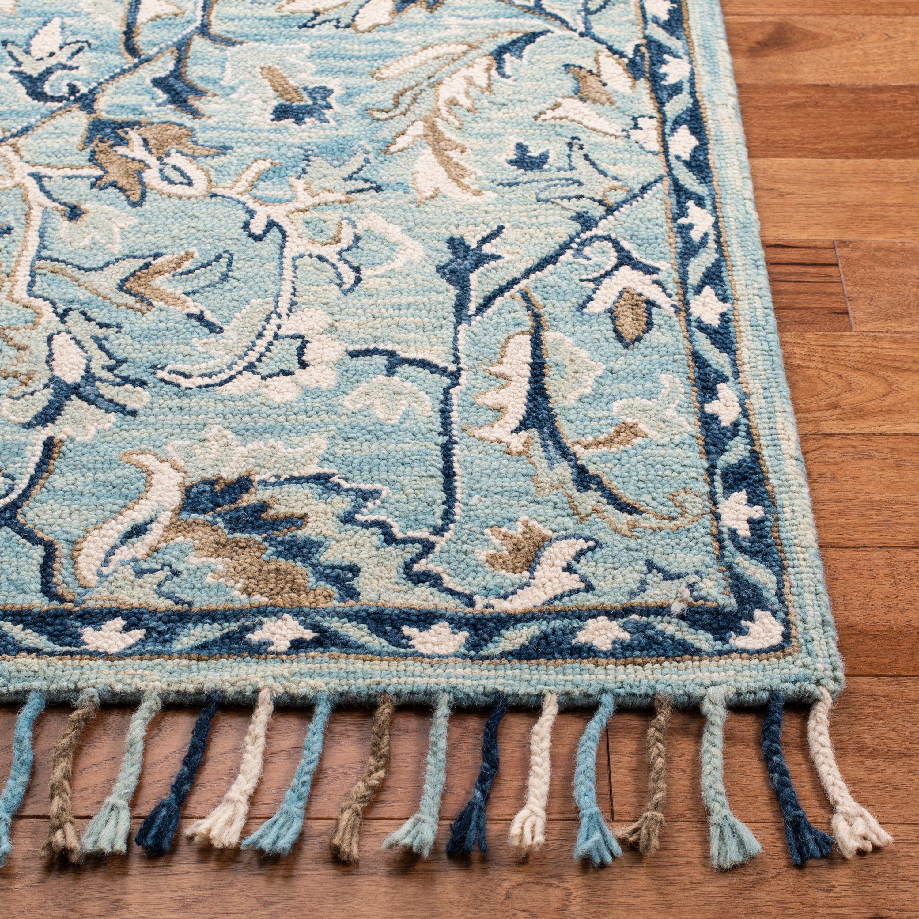 Blossom Blue Ivory Hand Tufted Wool Runner Rug