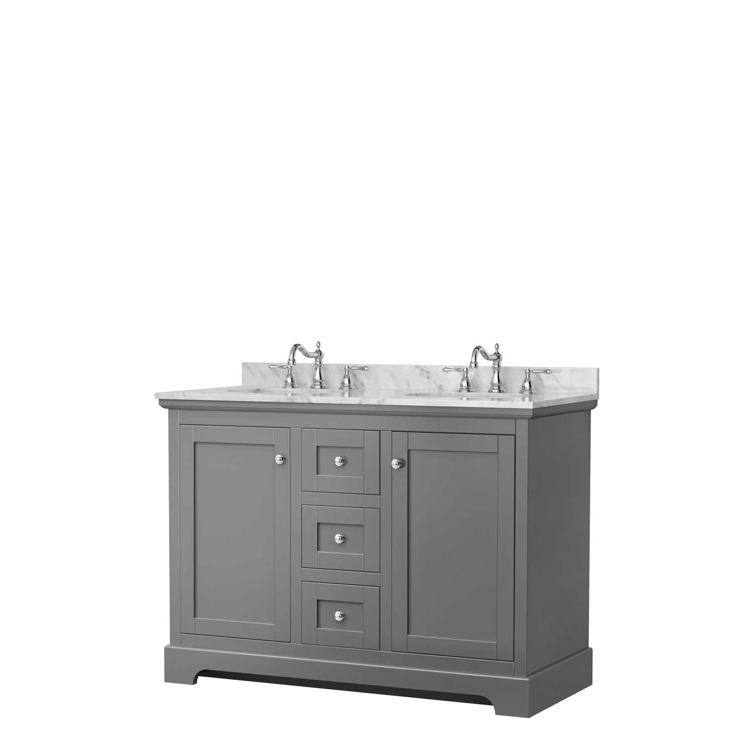 Wyndham Collection WCV232348DKGCMUNOMXX Avery 48-in Dark Gray with Polished Chrome Trim Undermount Double sink Bathroom Vanity with White Carrara Marble Marble Top