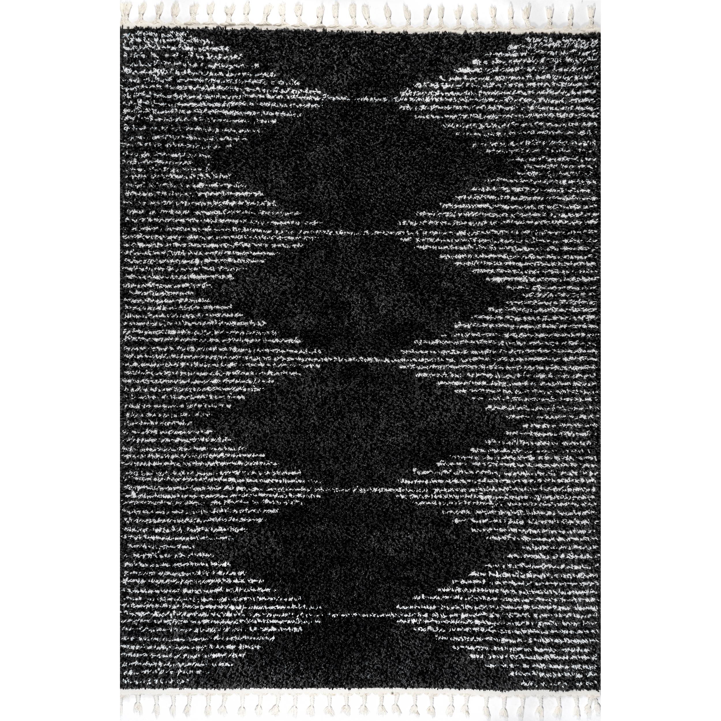 Black and White Braided Oval Shag Rug