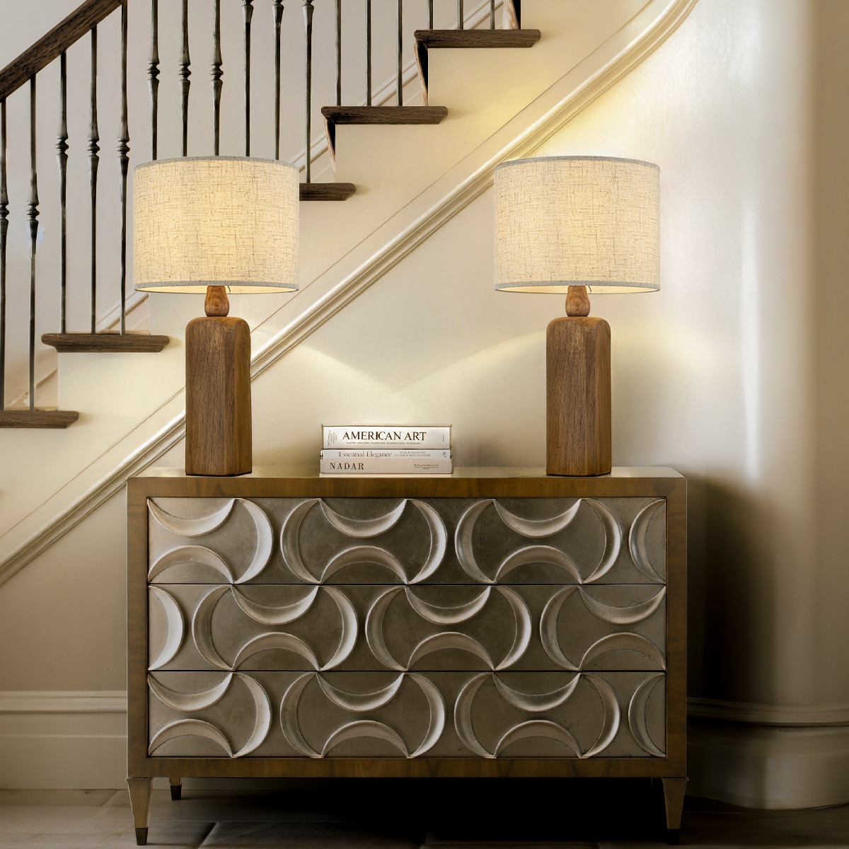 AloaDecor Lighting 22-in Honey Brown LED Incandescent On/Off switch Table Lamp with Fabric Shade