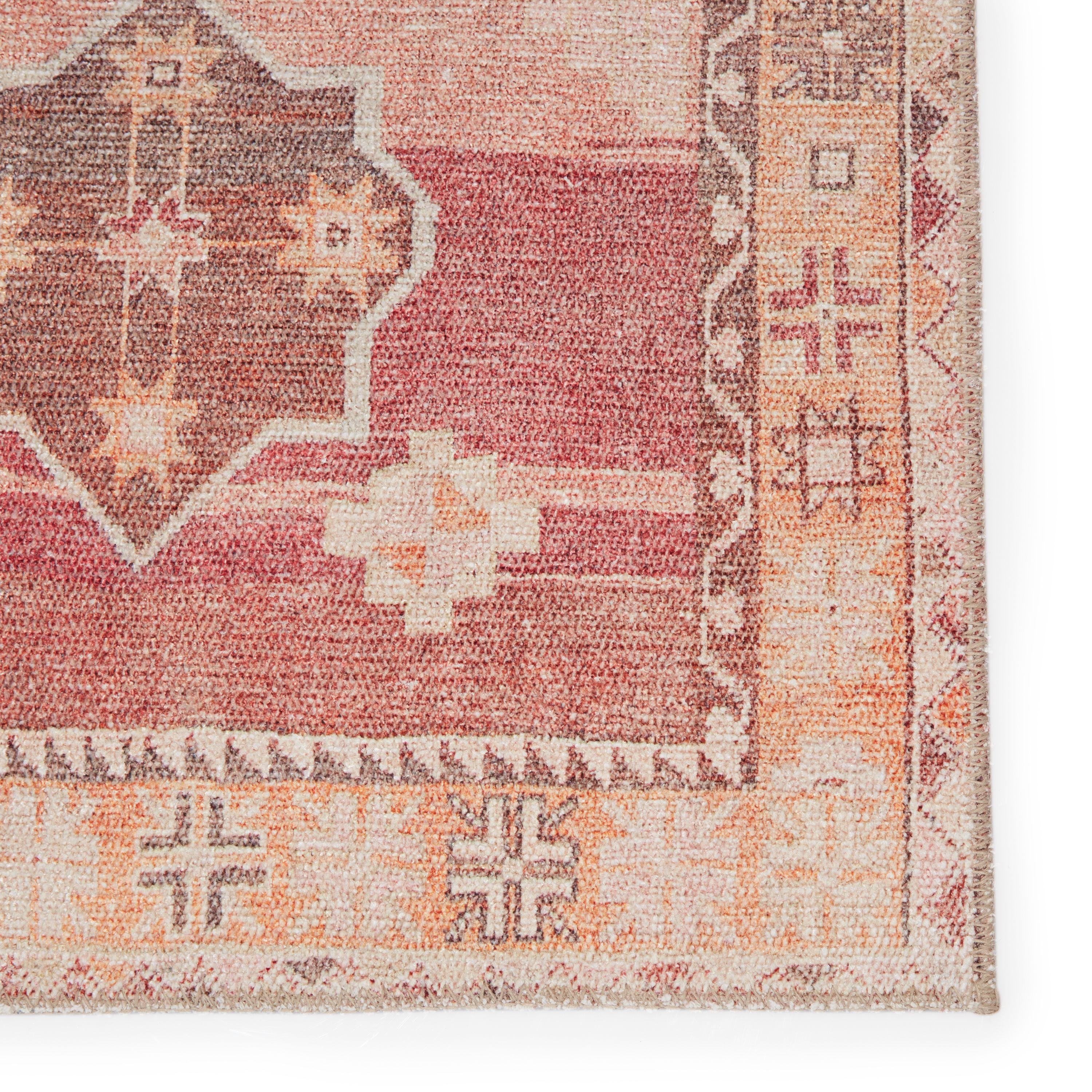 Kairos Medallion Red and Pink Synthetic Runner Rug