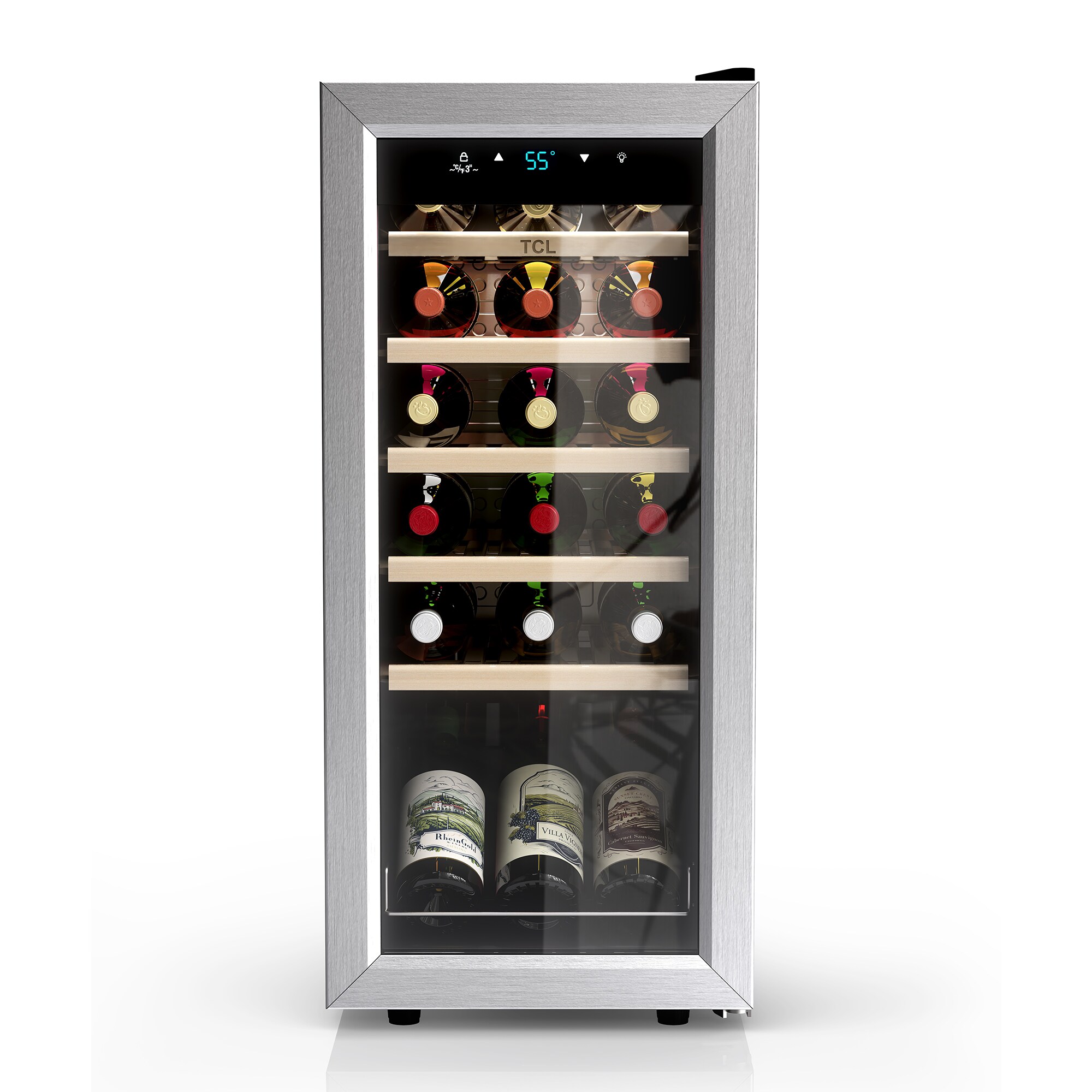 TCL 13.6-in W 18-Bottles Stainless Steel Freestanding Indoor Wine Cooler