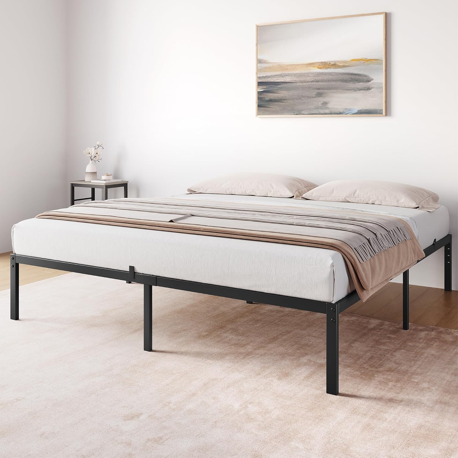 Qeetex LHF-BED-PHO-0YIO3AIO 14 Inch King Bed Frame King Size Metal Platform Bed Frame with Storage Under Bed Sturdy Structure Easy Assembly No Box Spring Needed Noise Free Black