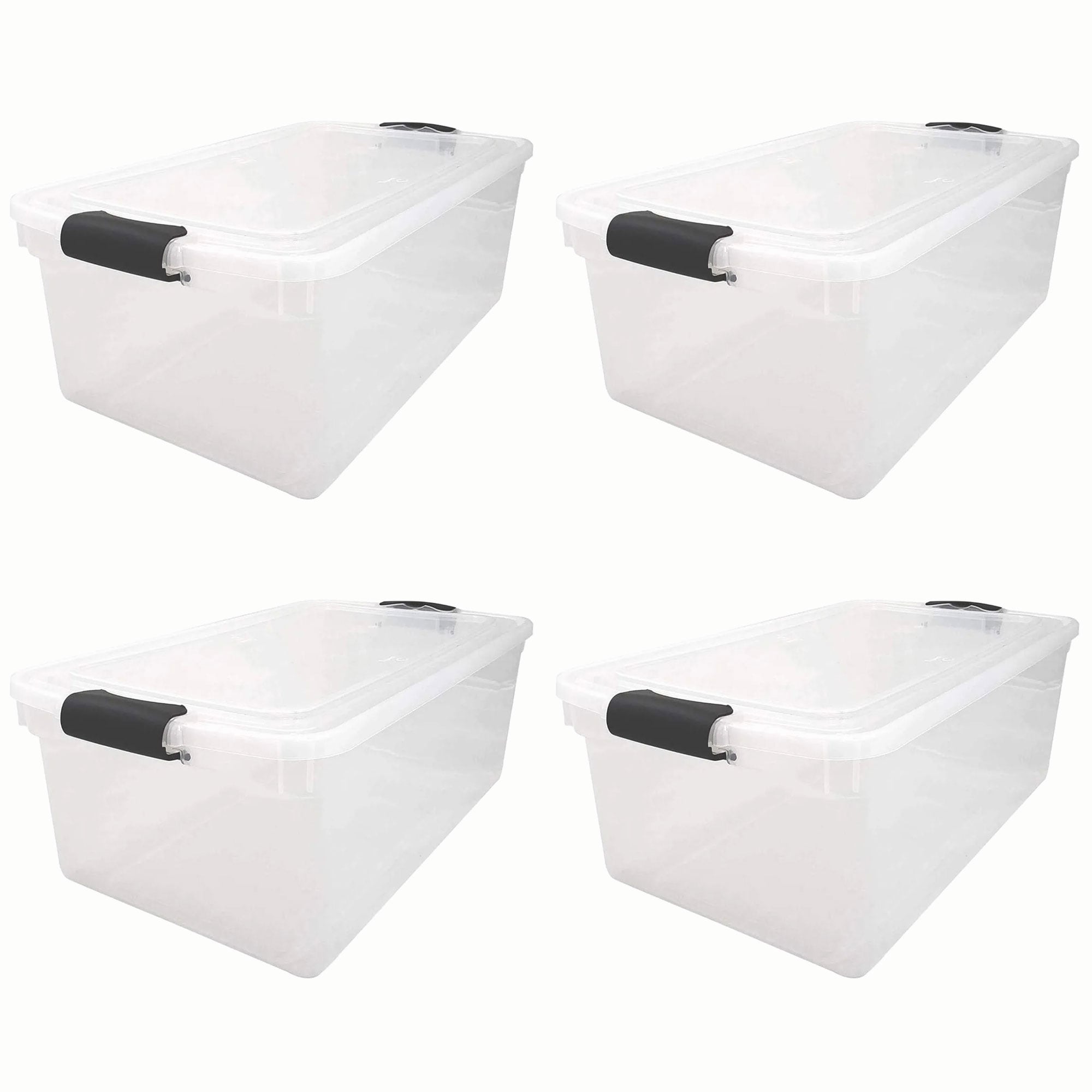 Homz Products 316814 4 -Pack Large 16.5 -Gallons ( 66 -Quarts ) Gray Latch Stackable Tote with Latching Lid