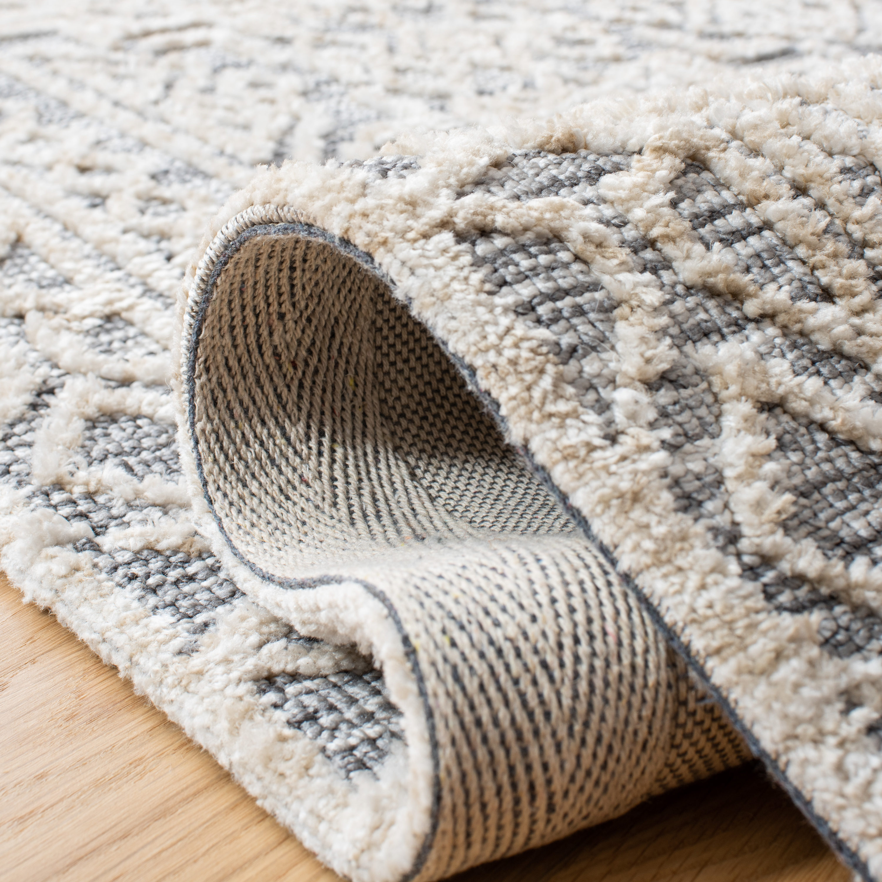 Handmade Gray and Beige Wool Rectangular Rug