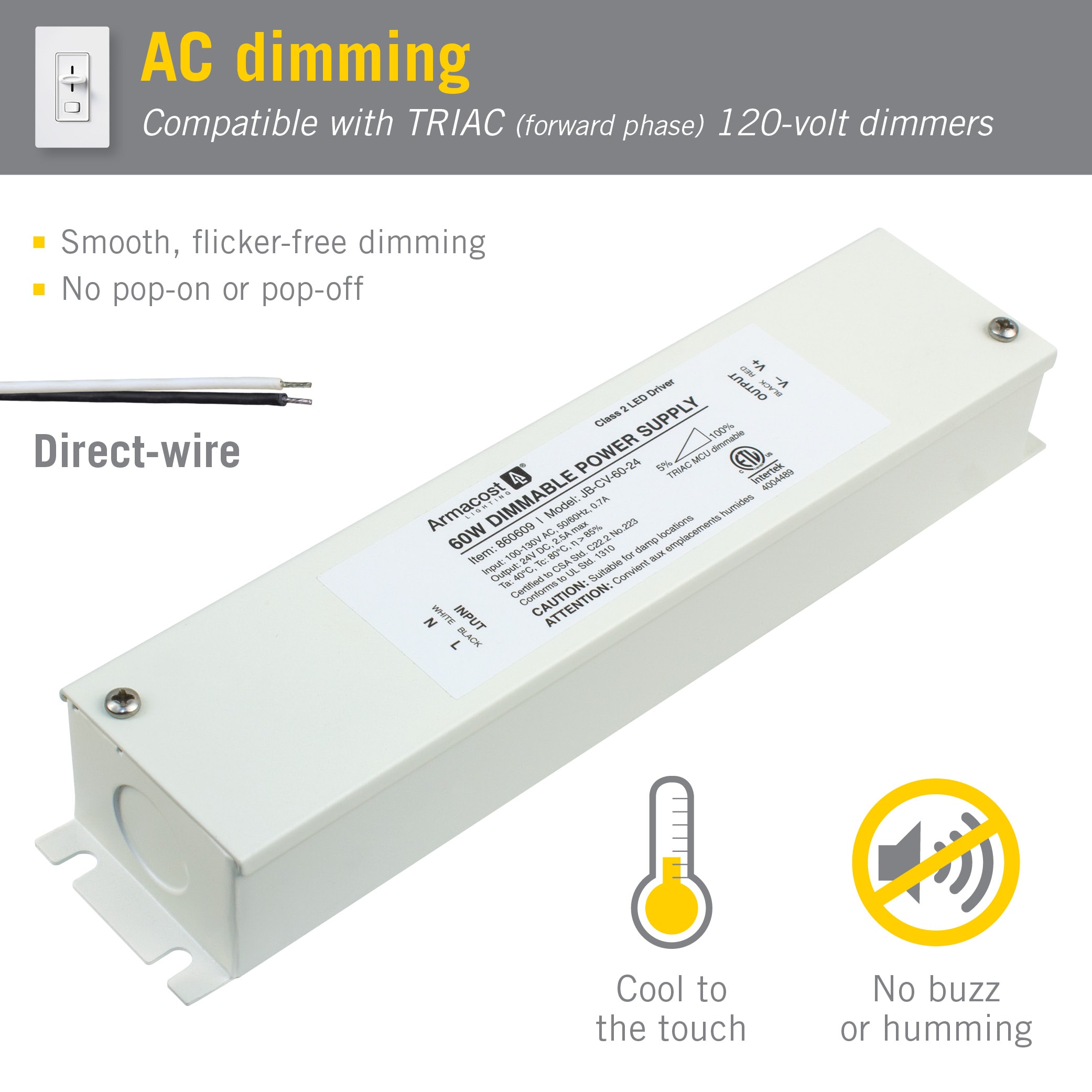 60W White Dimmable LED Driver with Enclosure