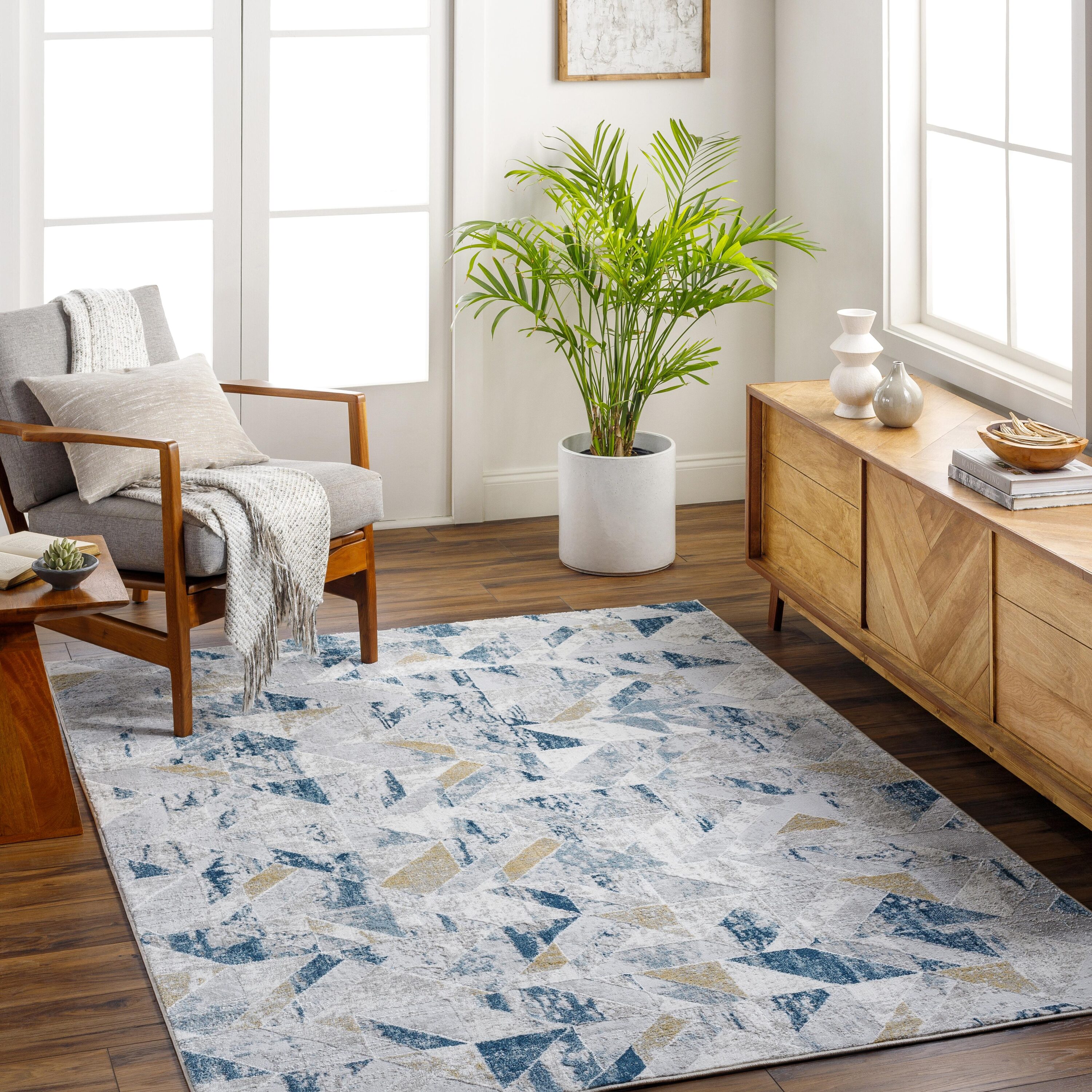 Livabliss SFO2322-679 San Francisco 6 x 9 (ft) Polyester/Polypropylene Blue/Tan Rectangular Indoor Mid-Century Modern Area rug